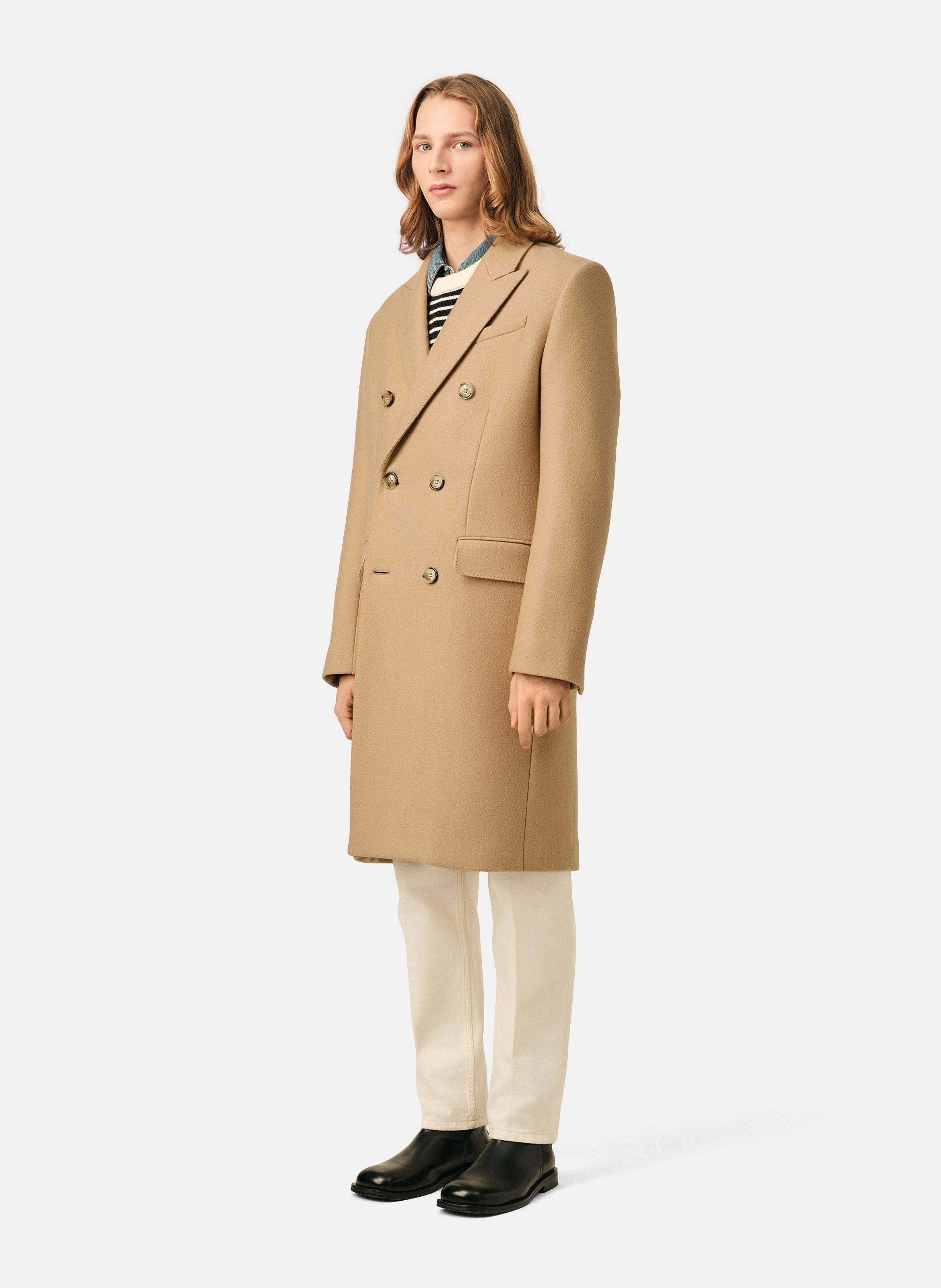 Manteau double boutonnage en laine AMI PARIS Beige