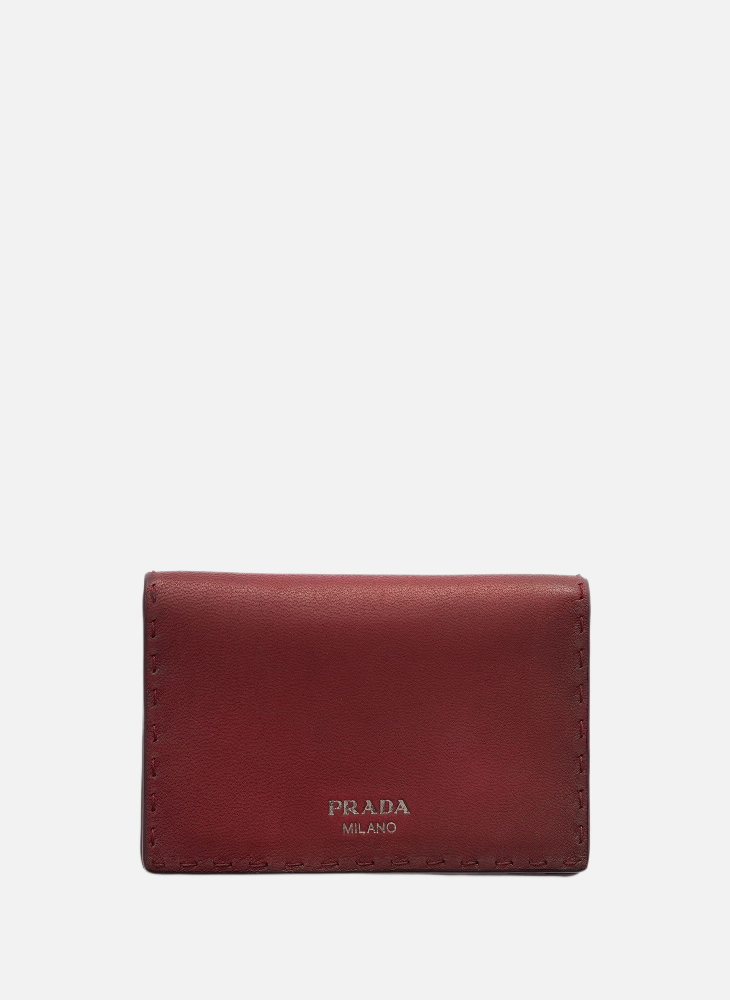 Porte-cartes en cuir vieilli PRADA Rouge
