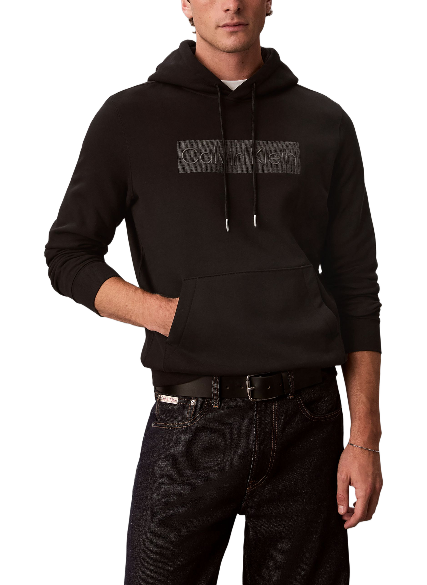 Sweatshirt droit à logo en coton mélangé CALVIN KLEIN Noir