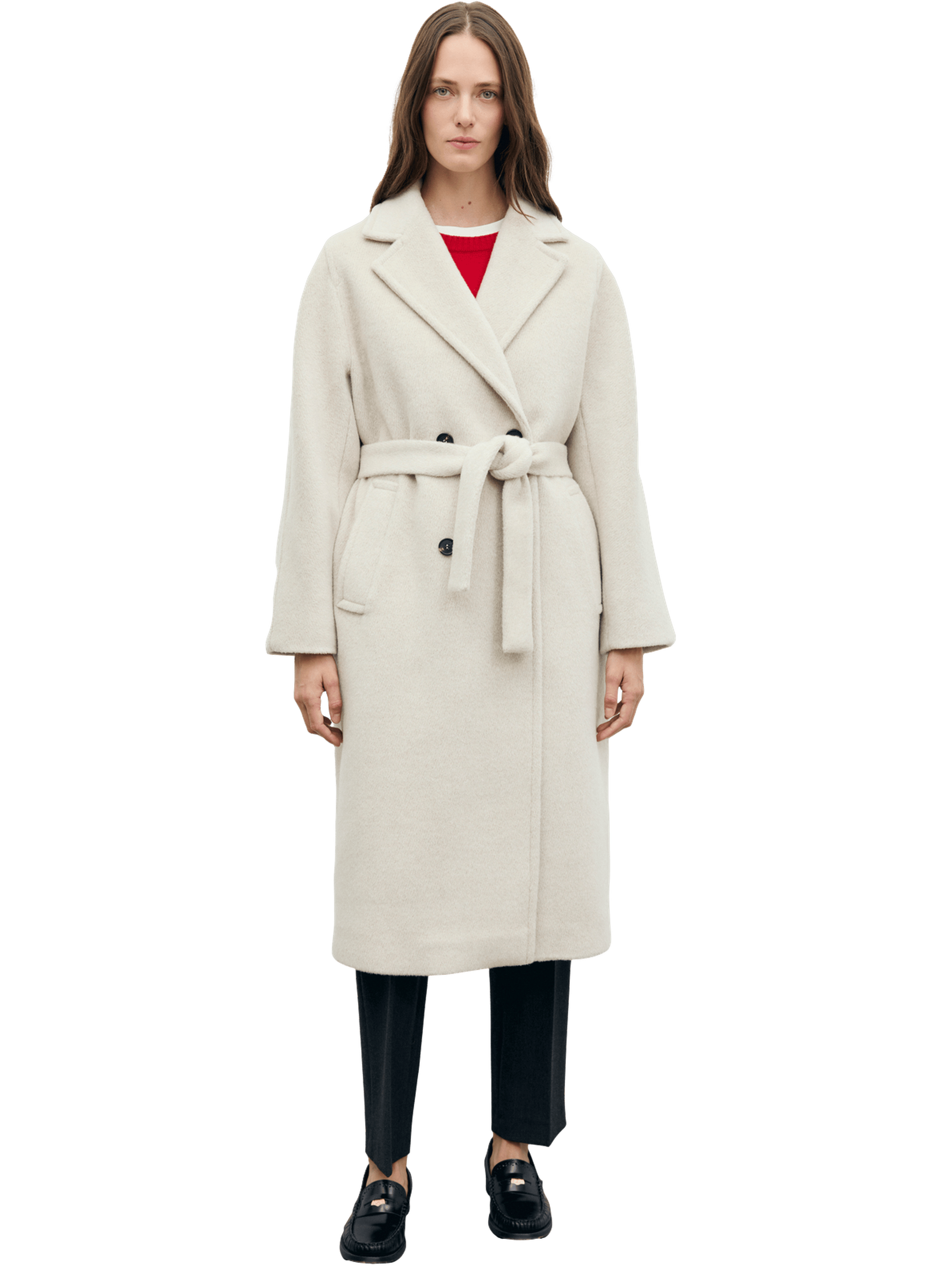 Manteau long croisé en laine et alpaga -alan GERARD DAREL Beige