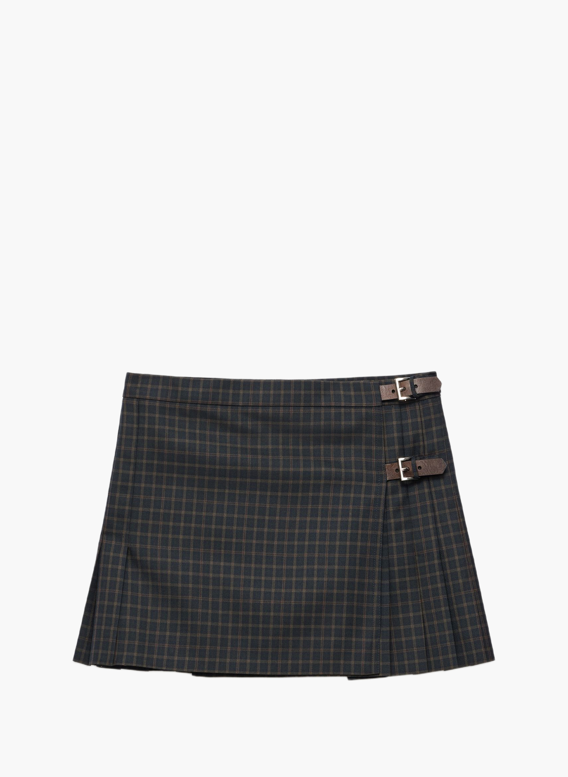 Jupe courte en laine à carreaux PRADA Bleu