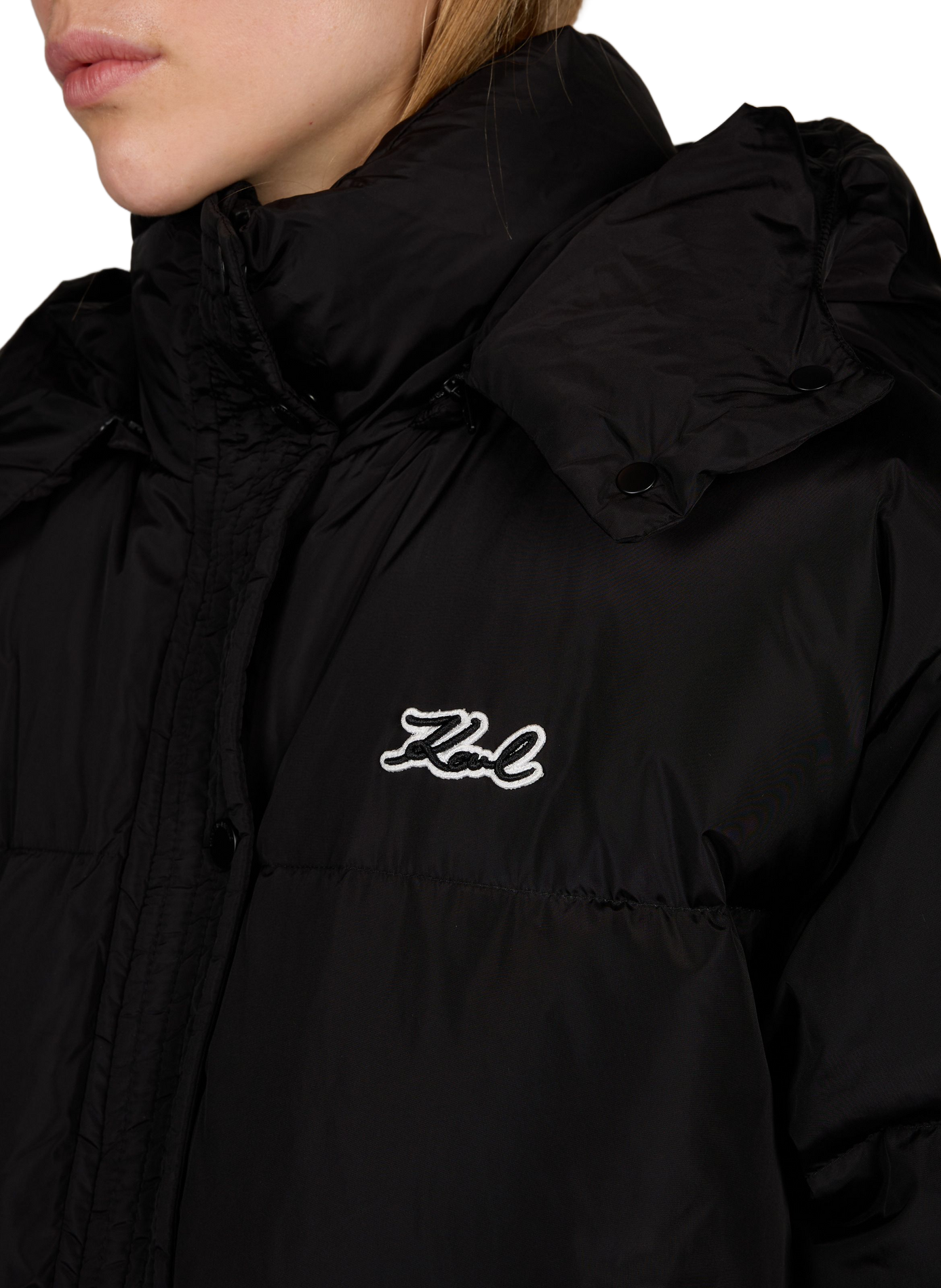 Taillierte Steppjacke mit Stehkragen und Kapuze KARL LAGERFELD Schwarz