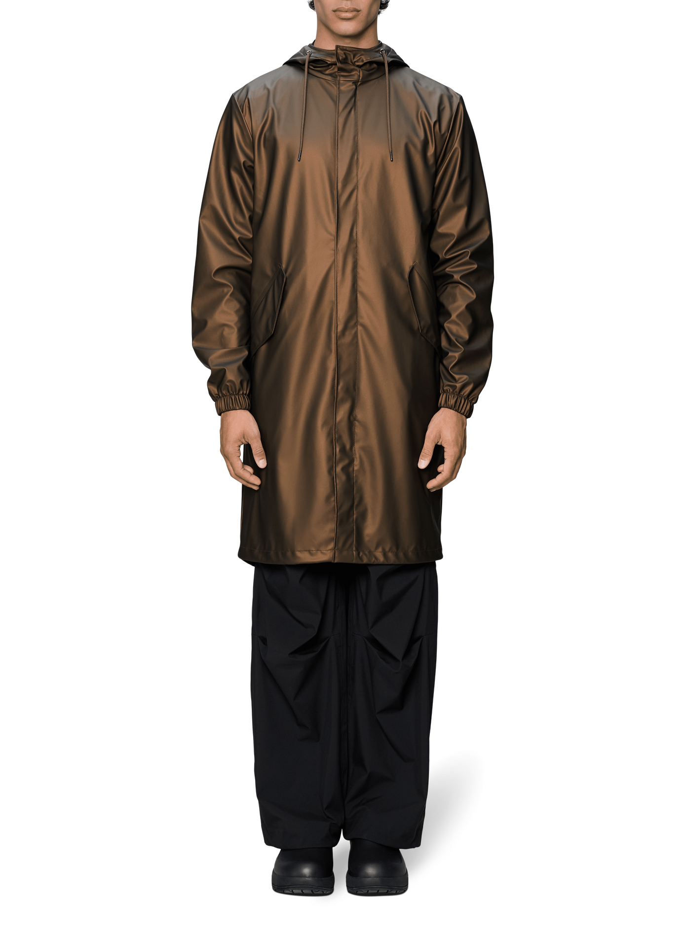 Parka fishtail dritta e lunga con cappuccio RAINS Marrone