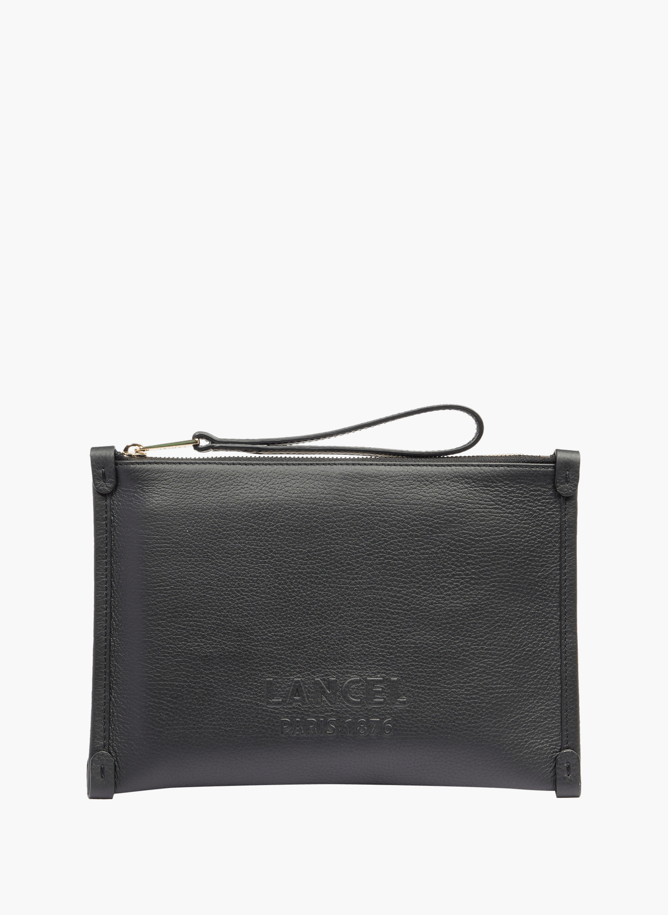 Pochette zippée s avec dragonne jour de lancel en cuir  Noir