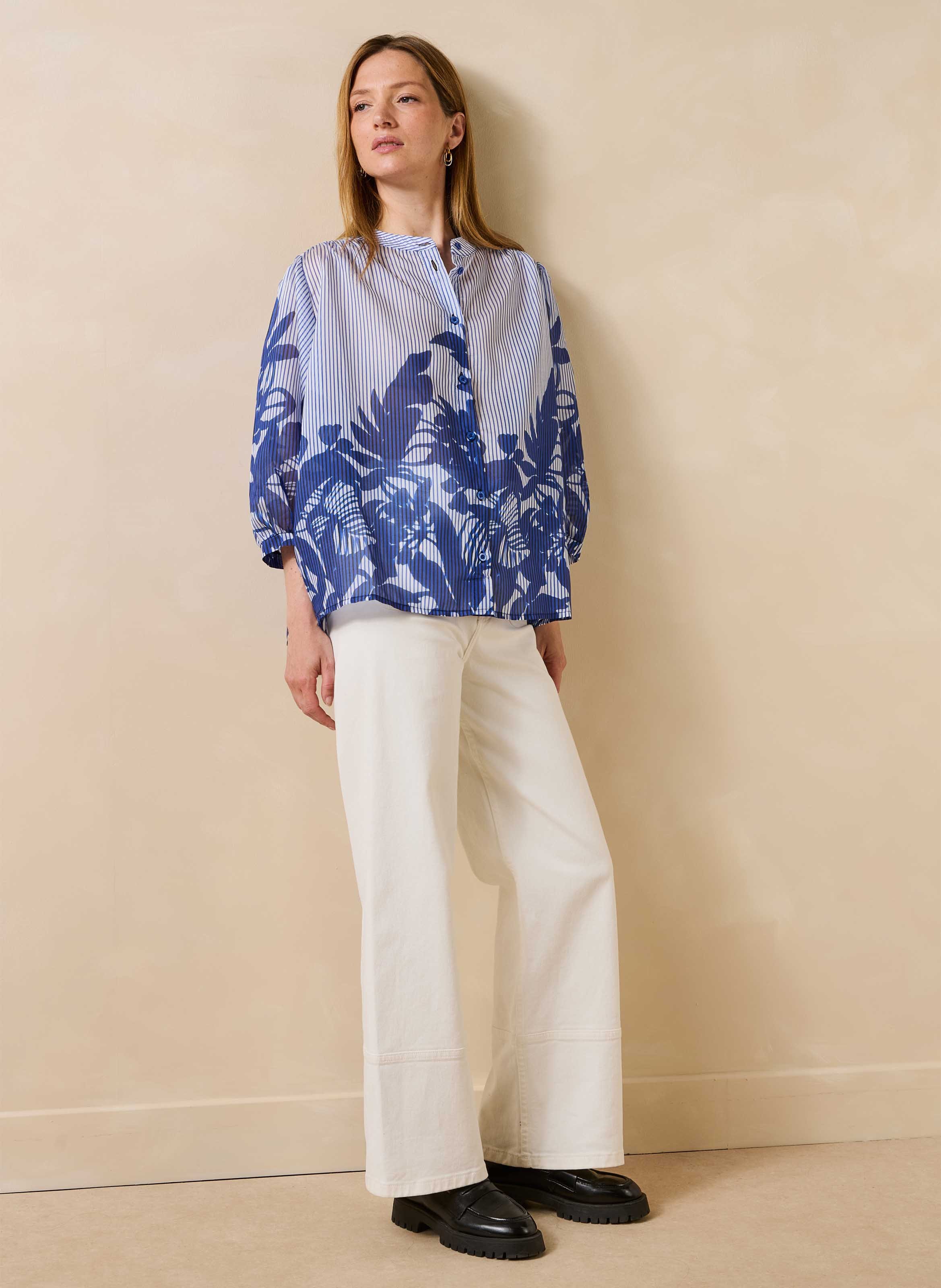 Ruimvallend overhemd met mao-kraag LA FEE MARABOUTEE Blauw