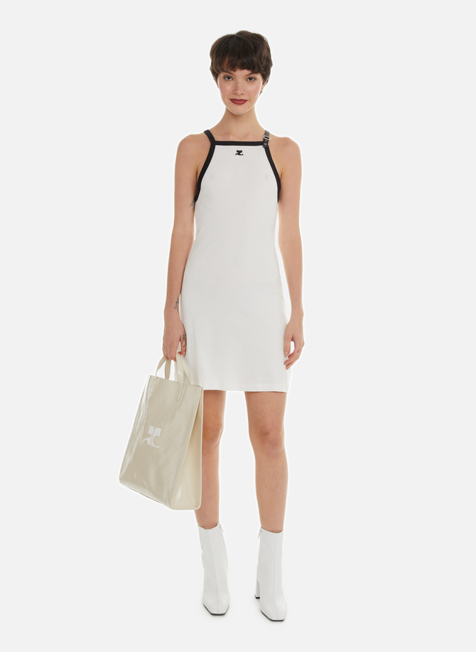 Belted cotton Mini dress with puffed sleeve  COURRÈGES