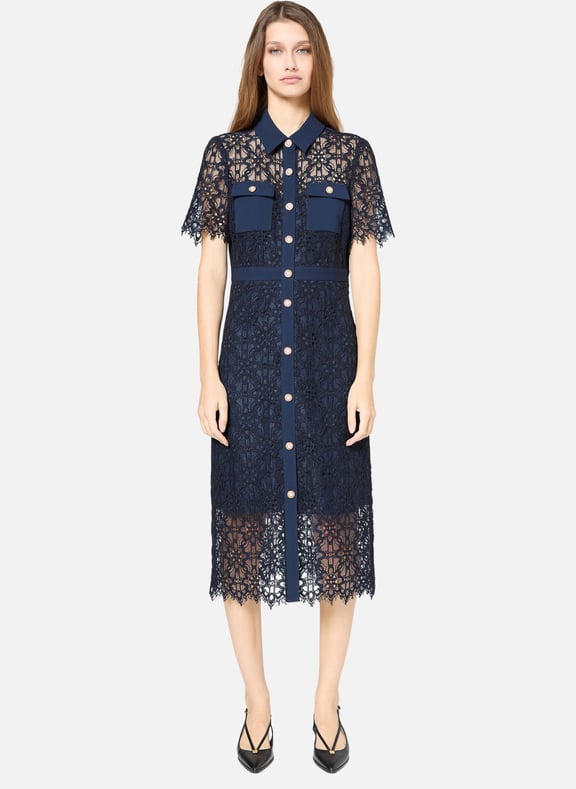 Robe midi cintrée en dentelle - perle Bleu by GERARD DAREL GERARD DAREL Robe midi cintrée en dentelle - perle Bleu