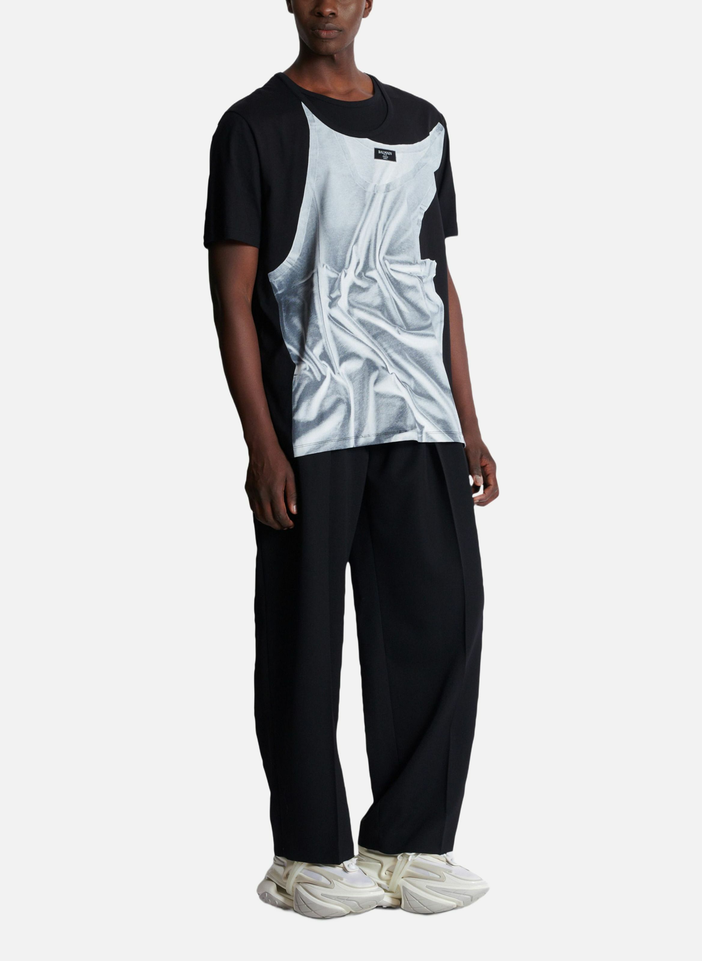 T-shirt imprimé trompe-l’œil débardeur BALMAIN Noir