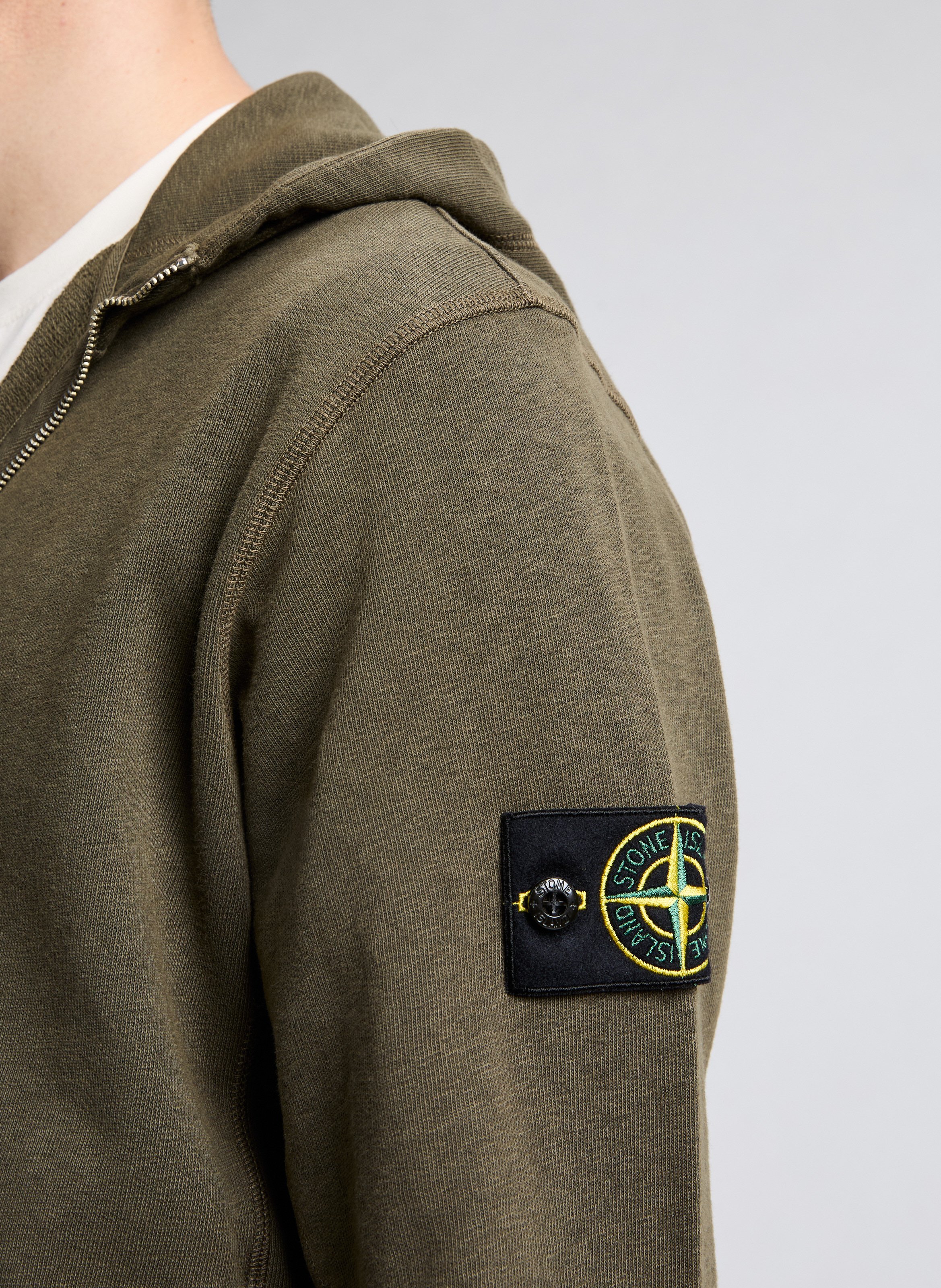 Hoodie à glissière en coton STONE ISLAND Vert