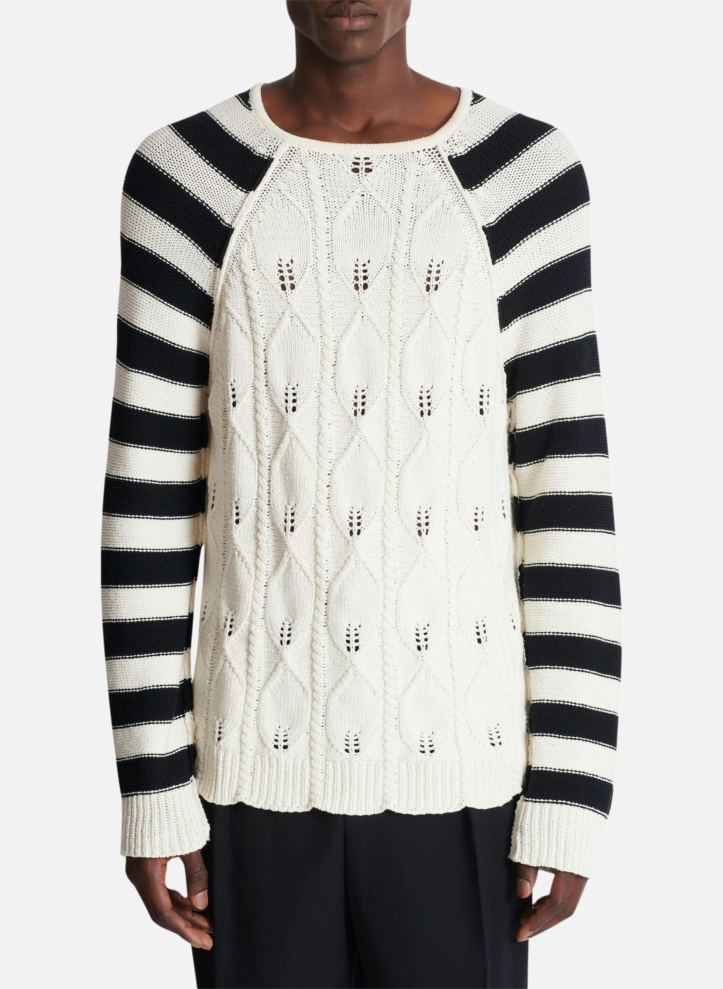 Pull en maille torsadée BALMAIN Blanc