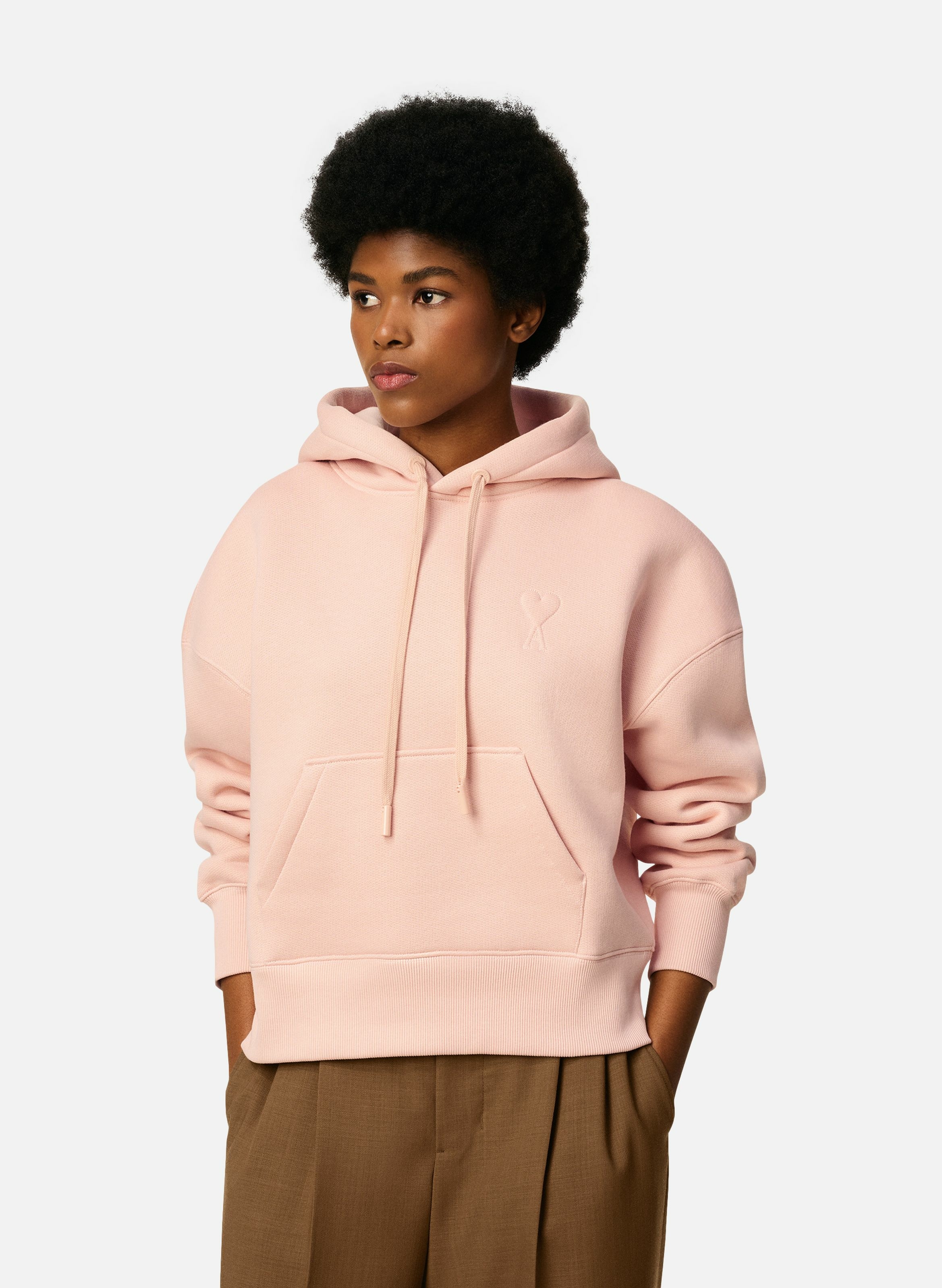 Hoodie ami de coeur embossé unisexe en coton AMI PARIS Rose