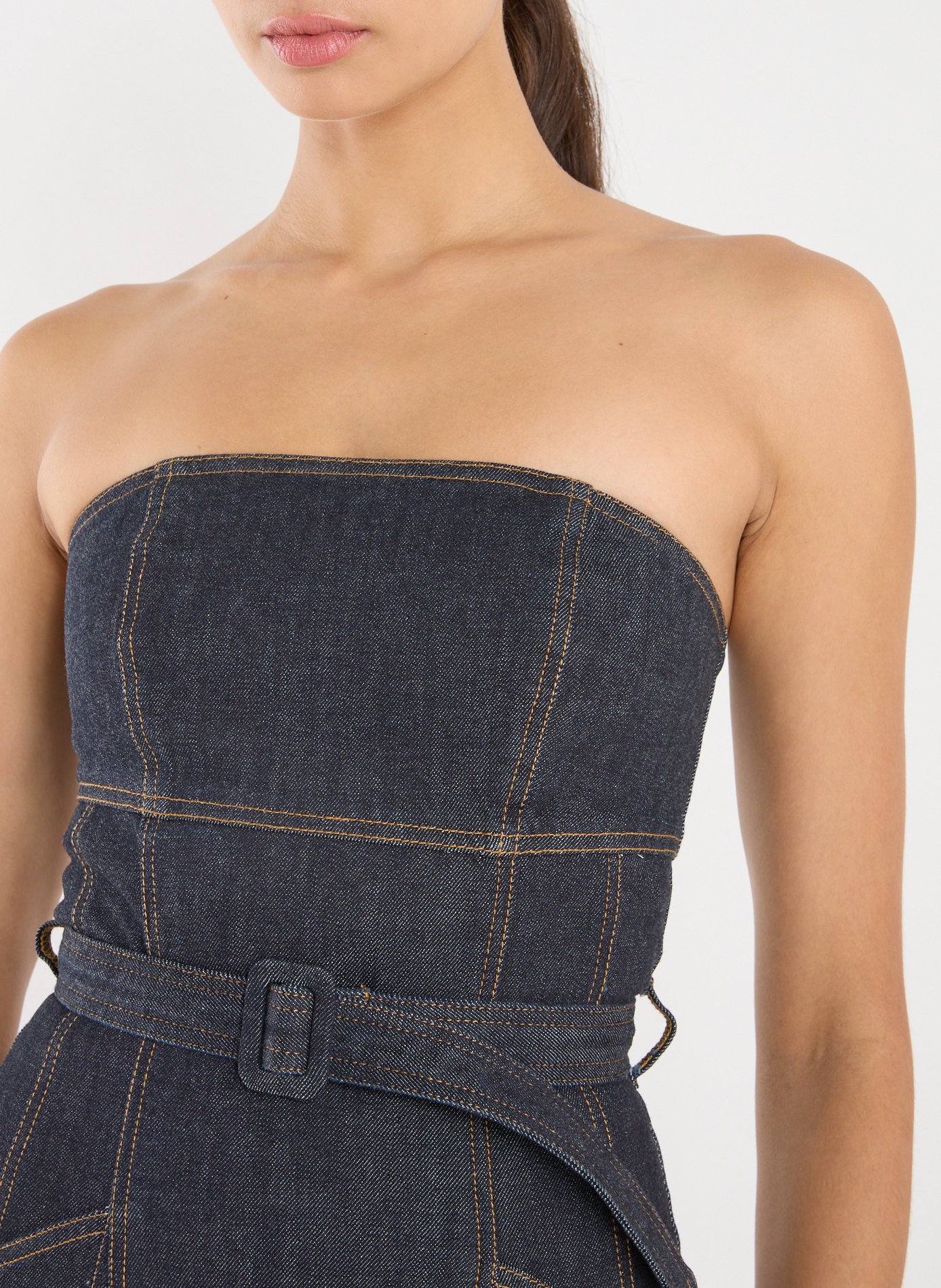 Midi dress in blended cotton denim SELF PORTRAIT Blue