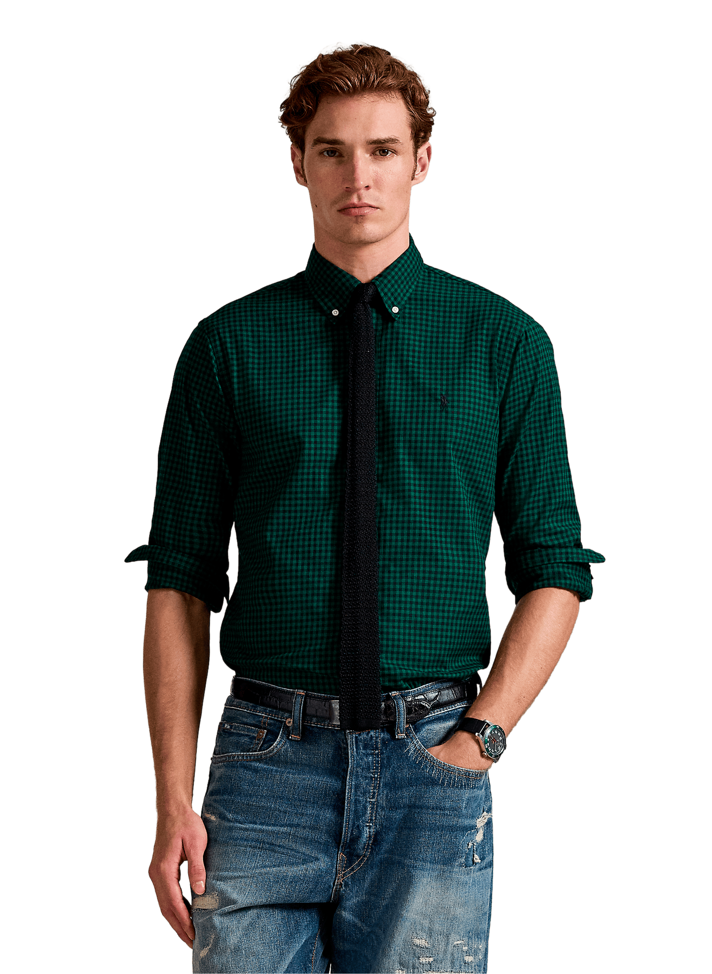 Chemise col américain à carreaux en coton POLO RALPH LAUREN Vert
