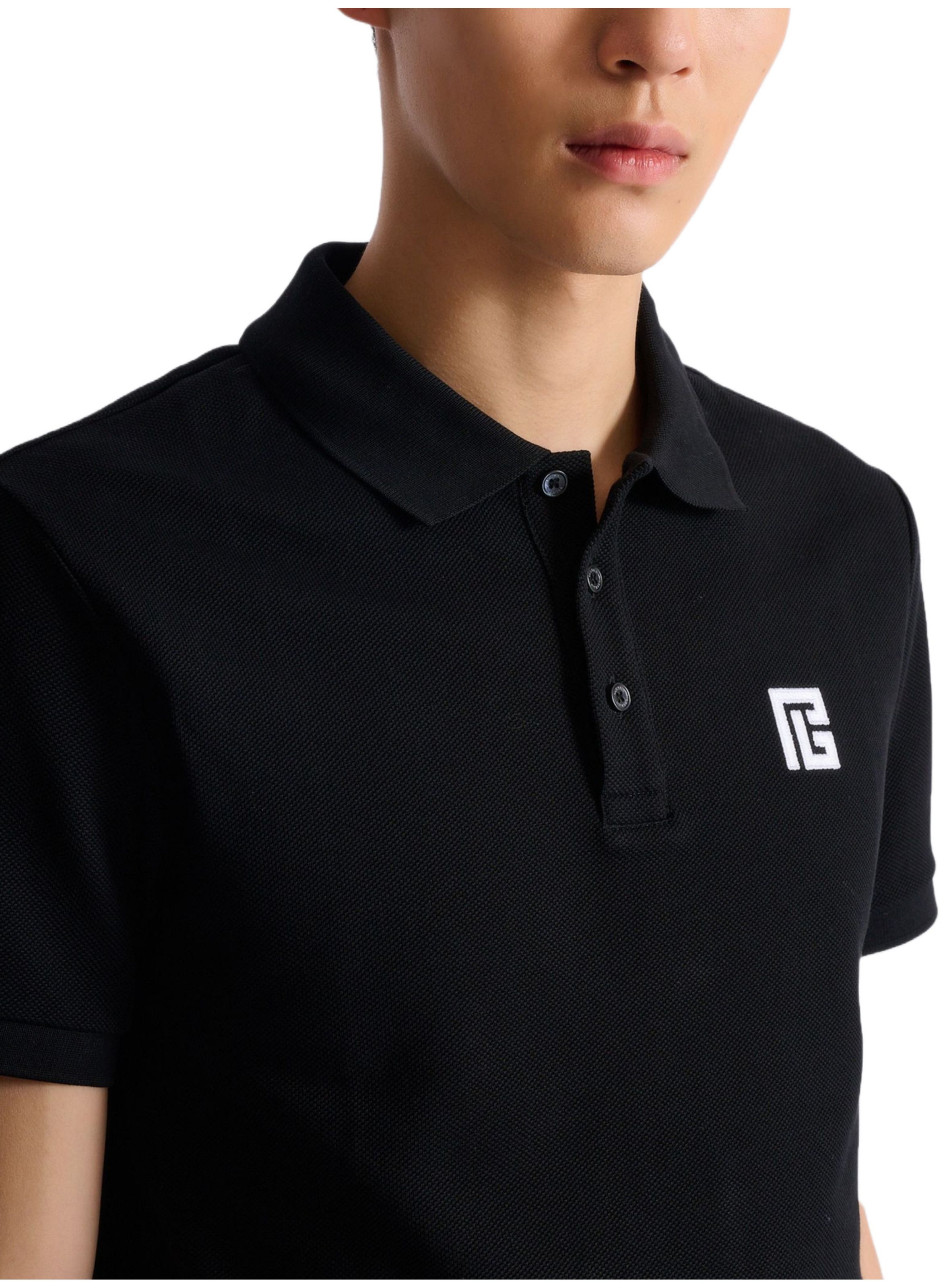Polo en coton brodé BALMAIN Noir