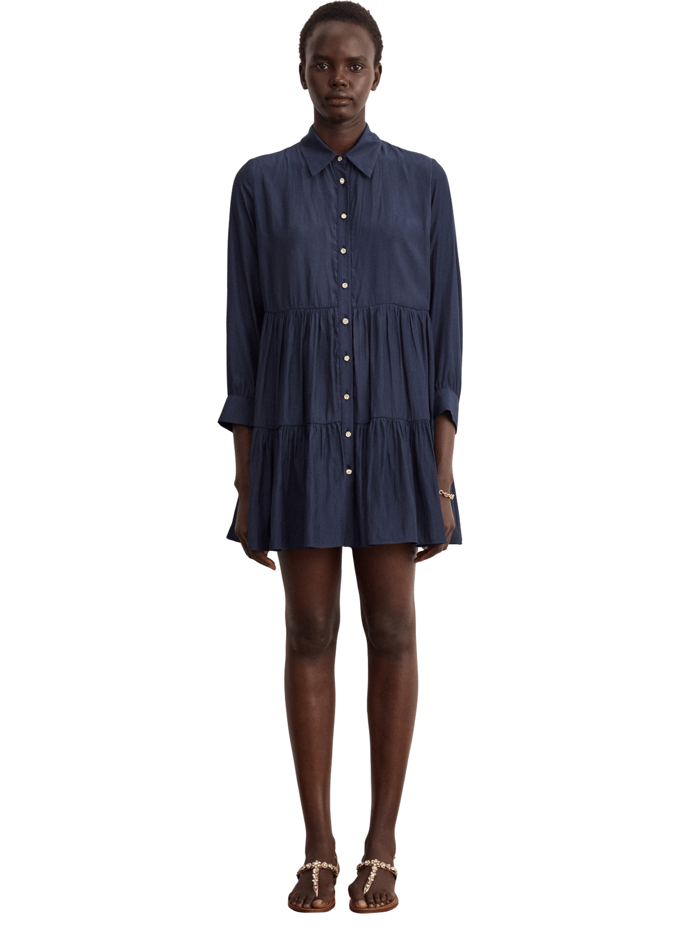 Robe chemise courte à volants - amance PABLO Bleu