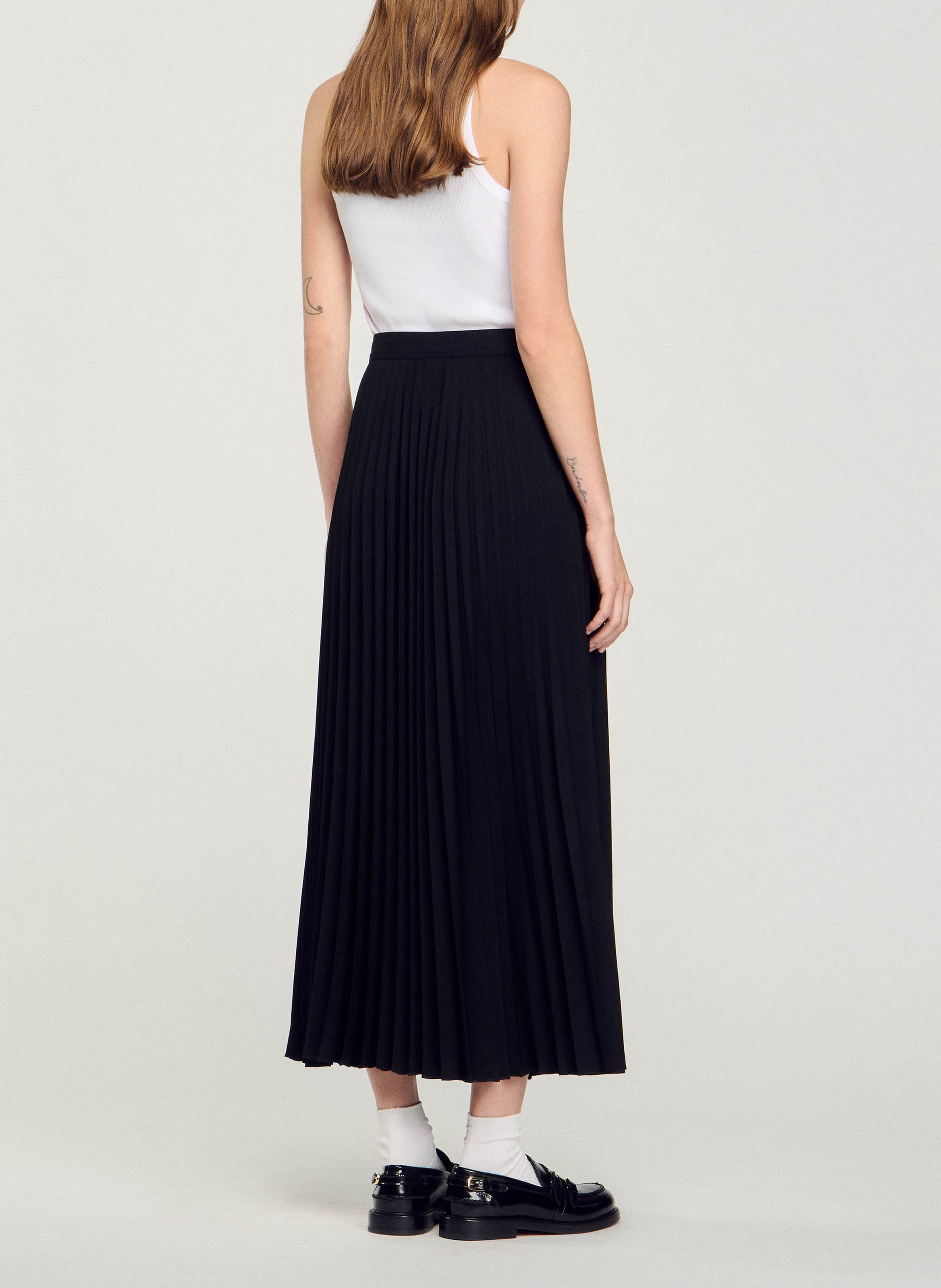 Jupe longue portefeuille plissée SANDRO Noir