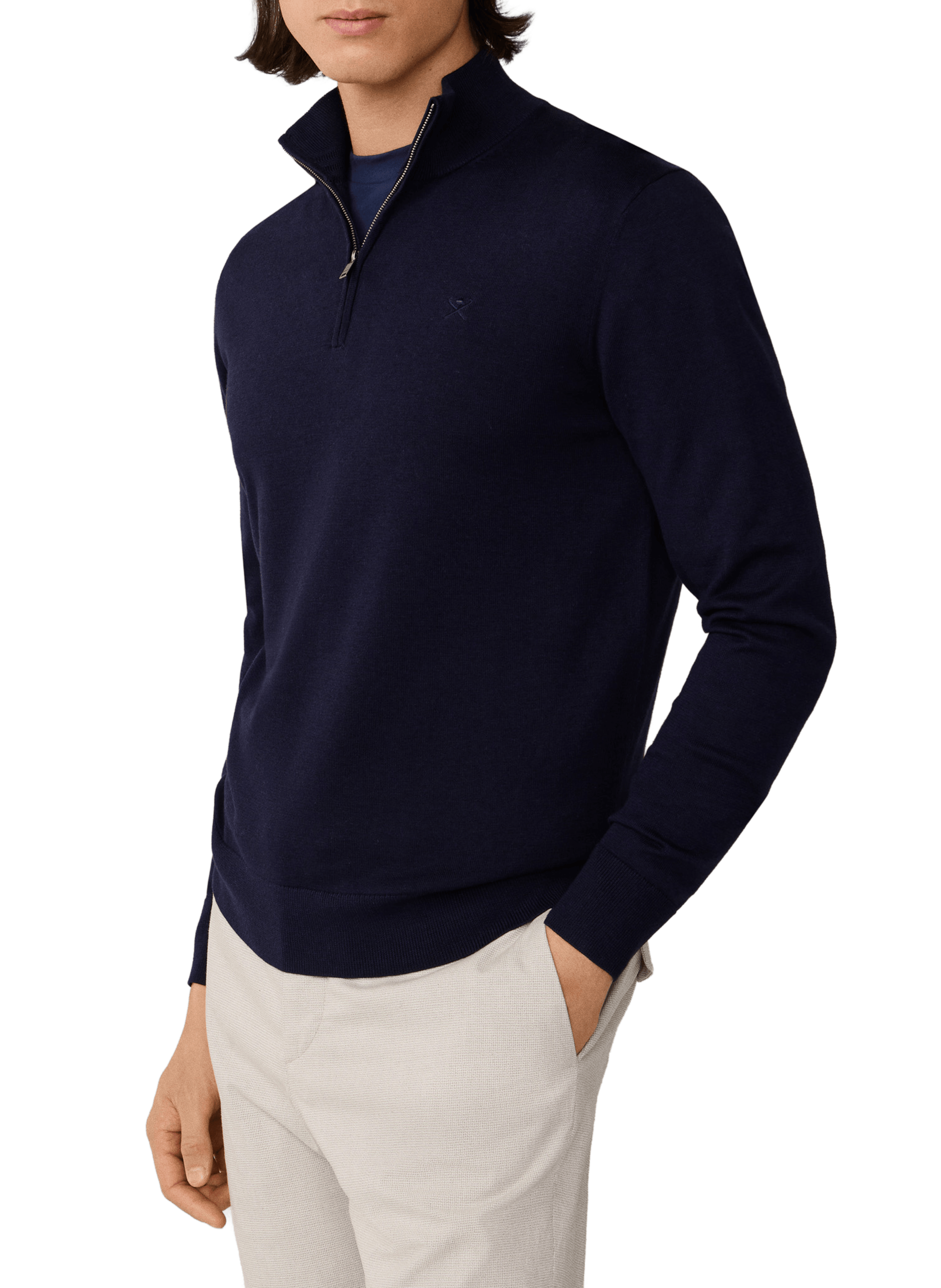 Cotton and silk zip-neck jumper HACKETT Blue
