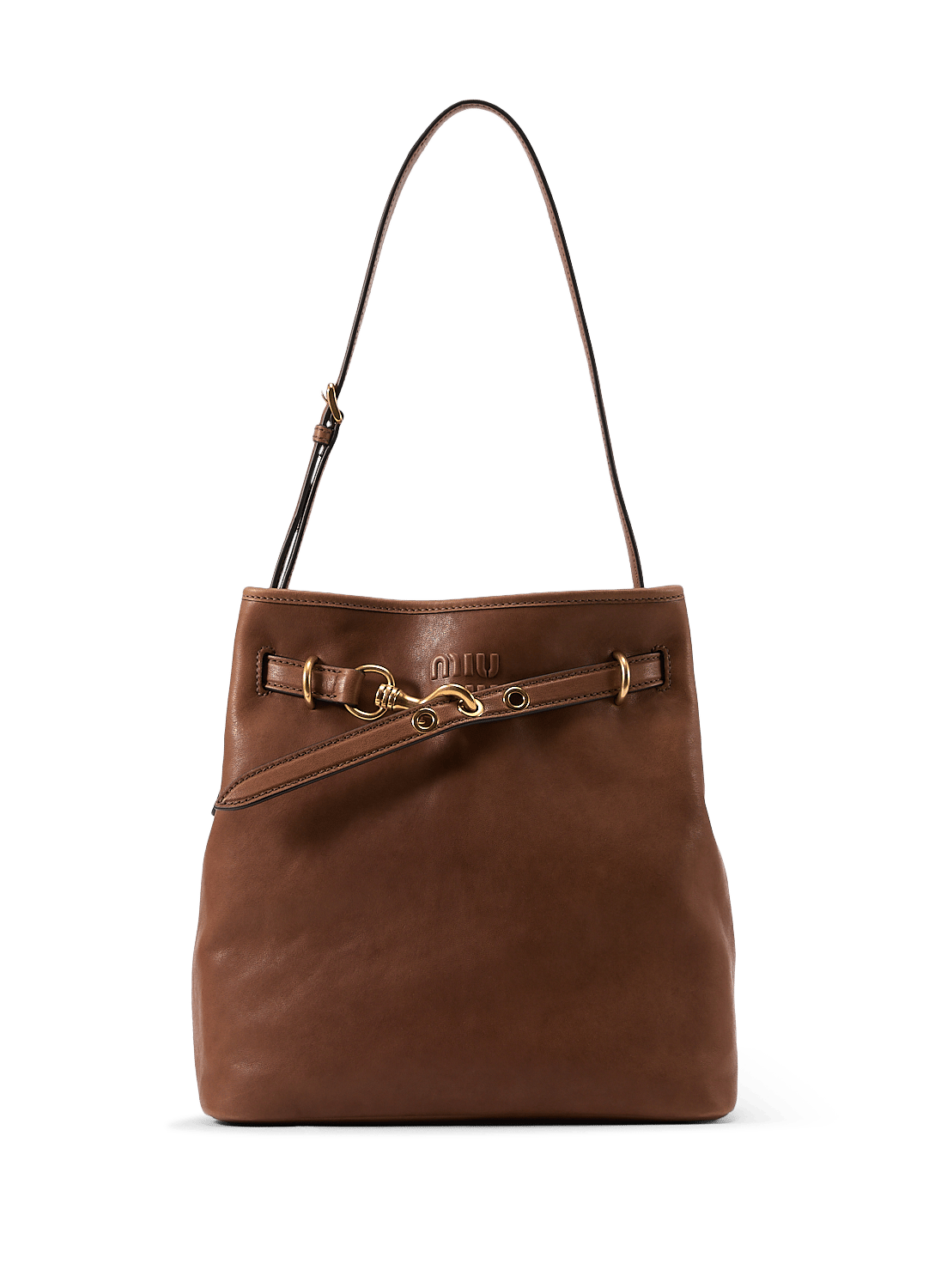 Sac seau en cuir grainé MIU MIU Marron