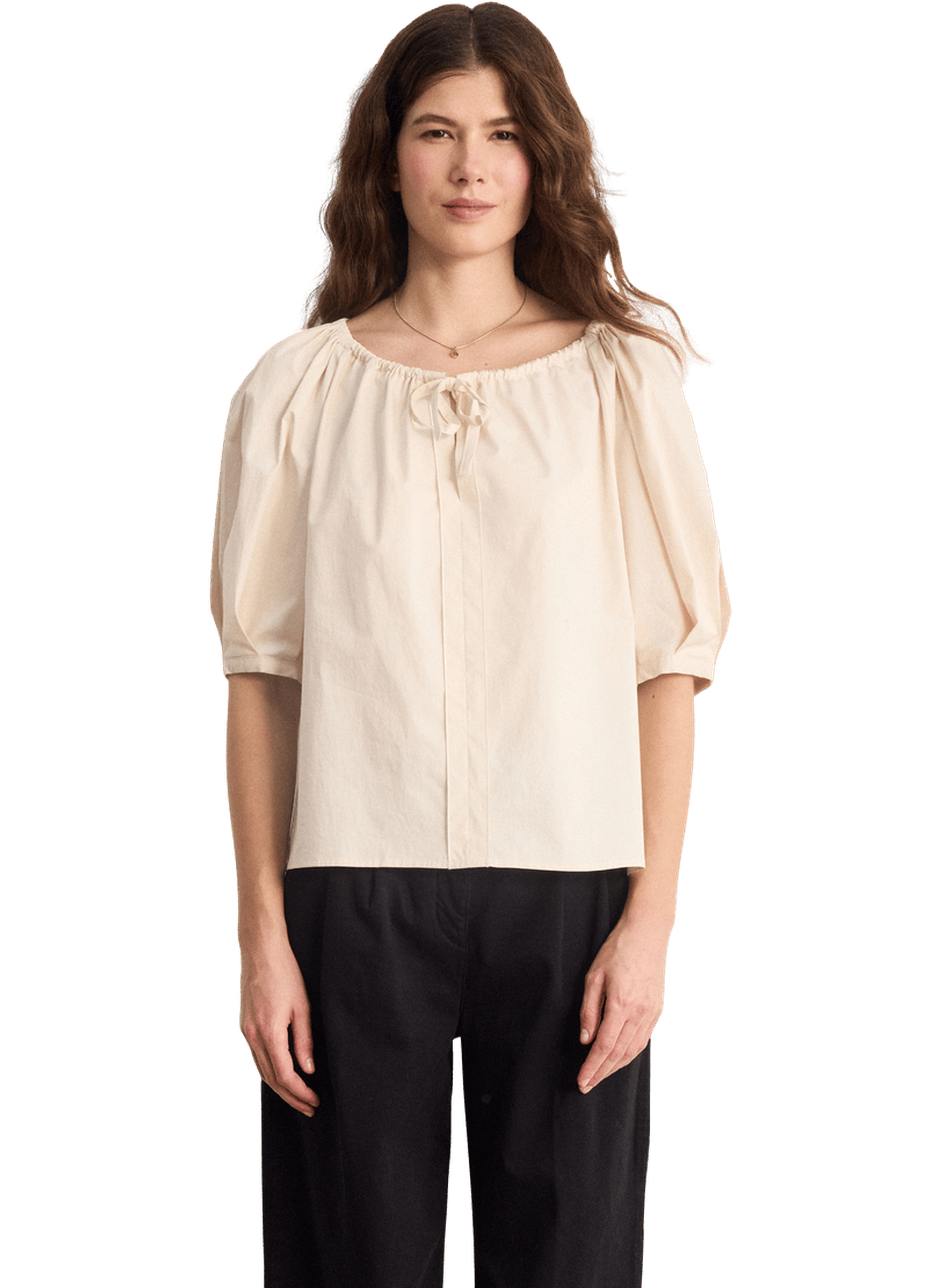 Blouse encolure élastiquée en coton - cerise PABLO Beige