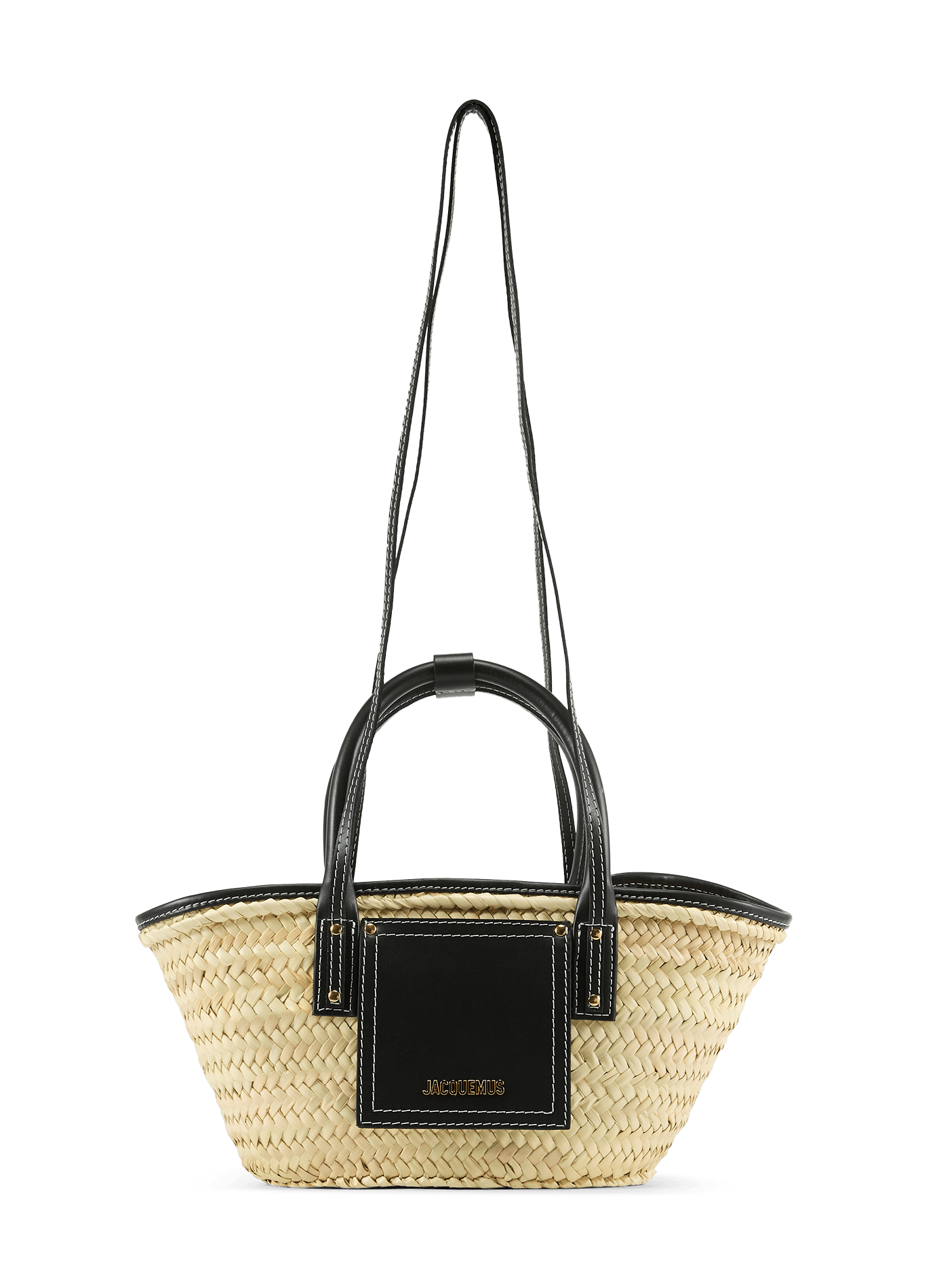 The little Soli basket in leather and palm leaf JACQUEMUS Black