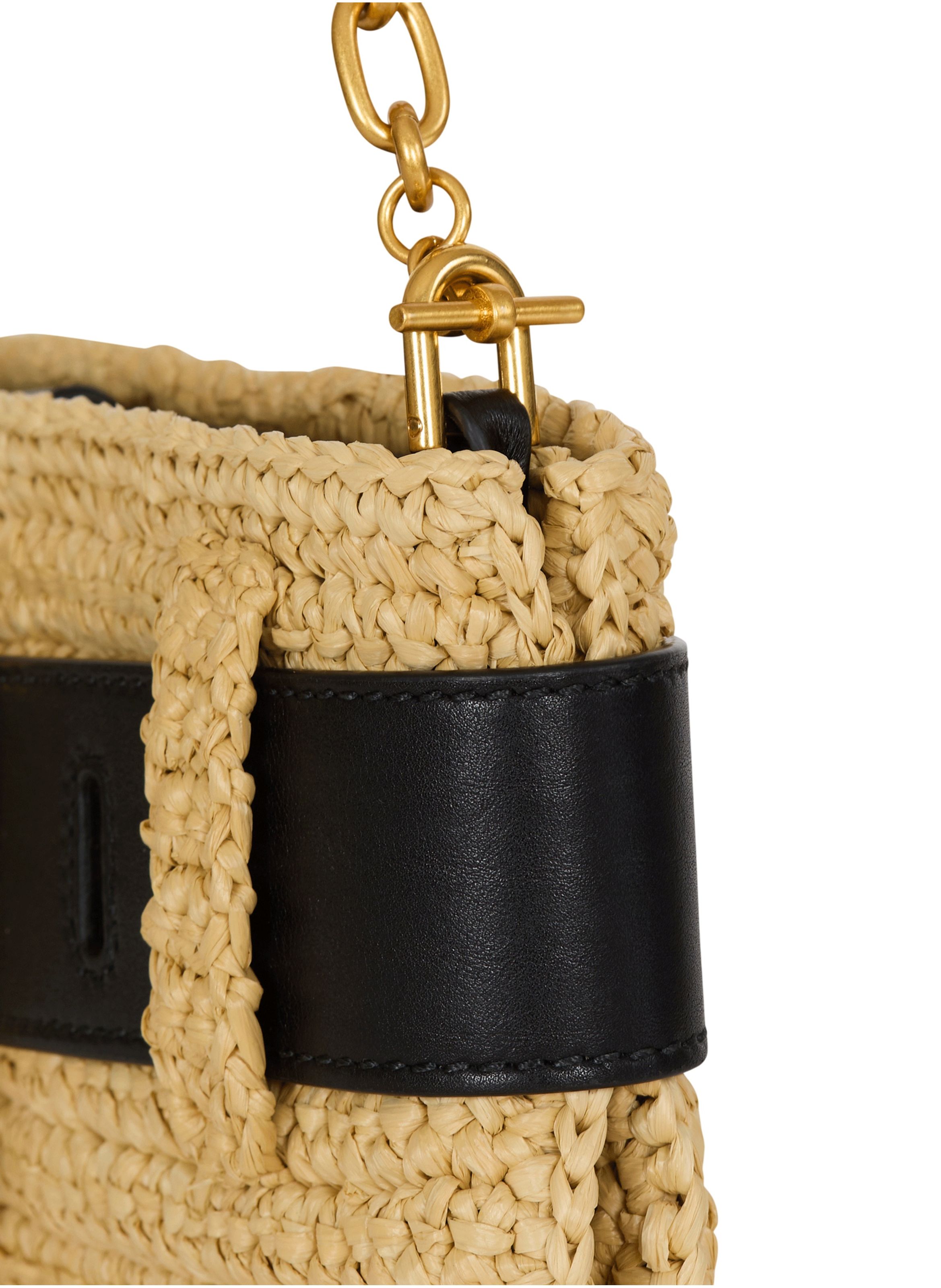 Pochette anthem en crochet et cuir lisse BALMAIN Beige