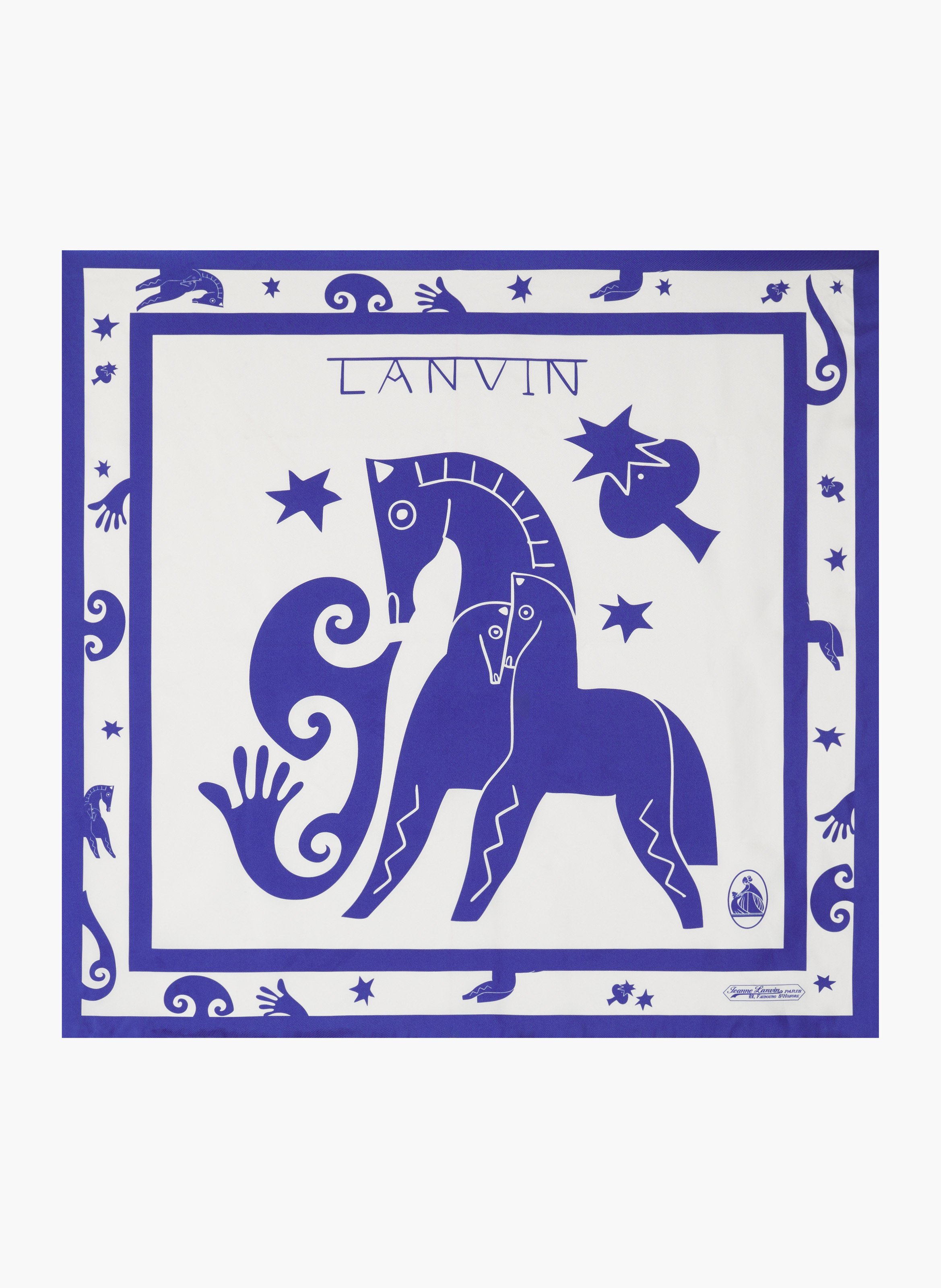 Carré imprimé lunar year cheval en soie LANVIN Bleu