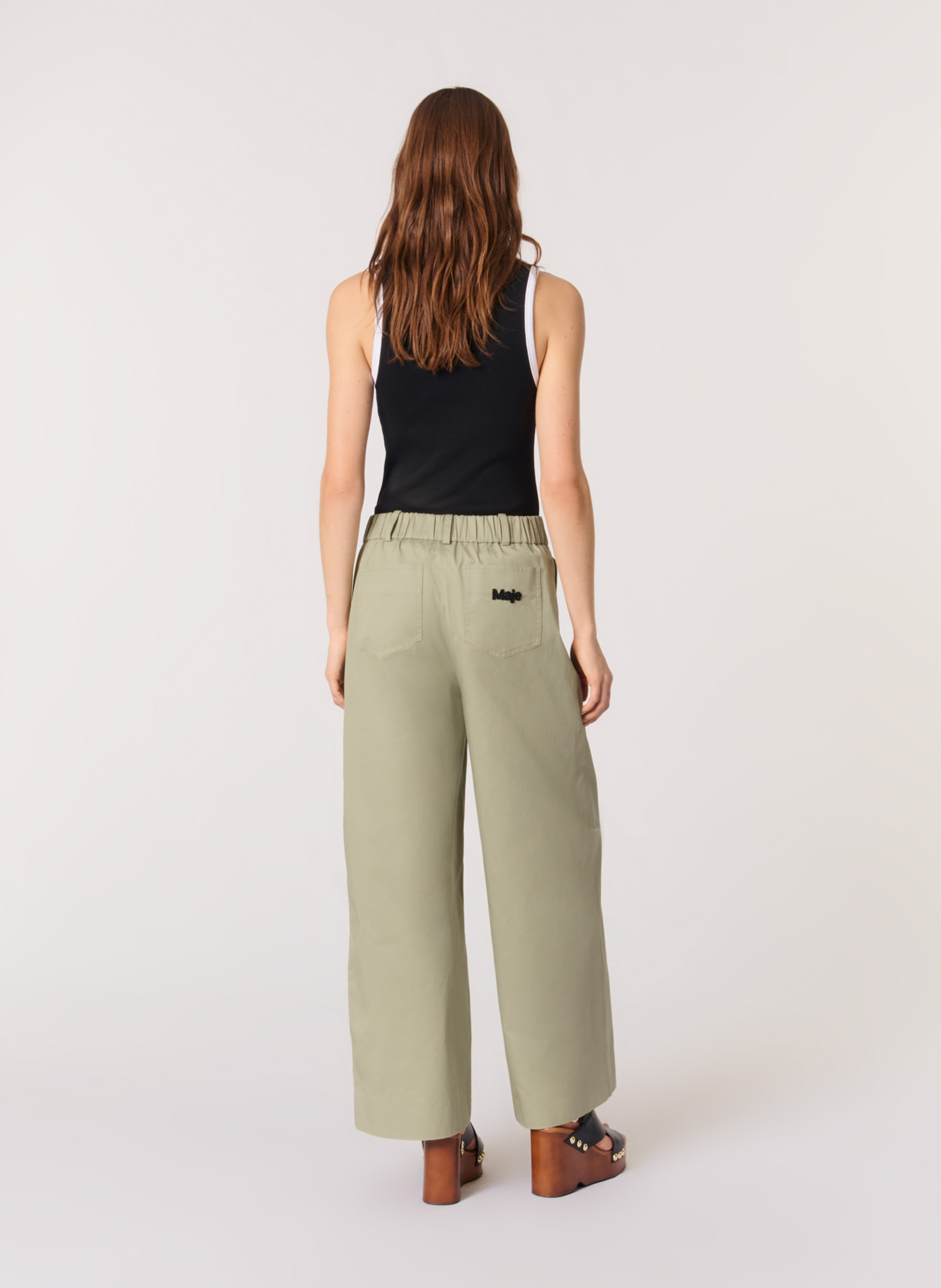 Pantalon large en coton MAJE Kaki
