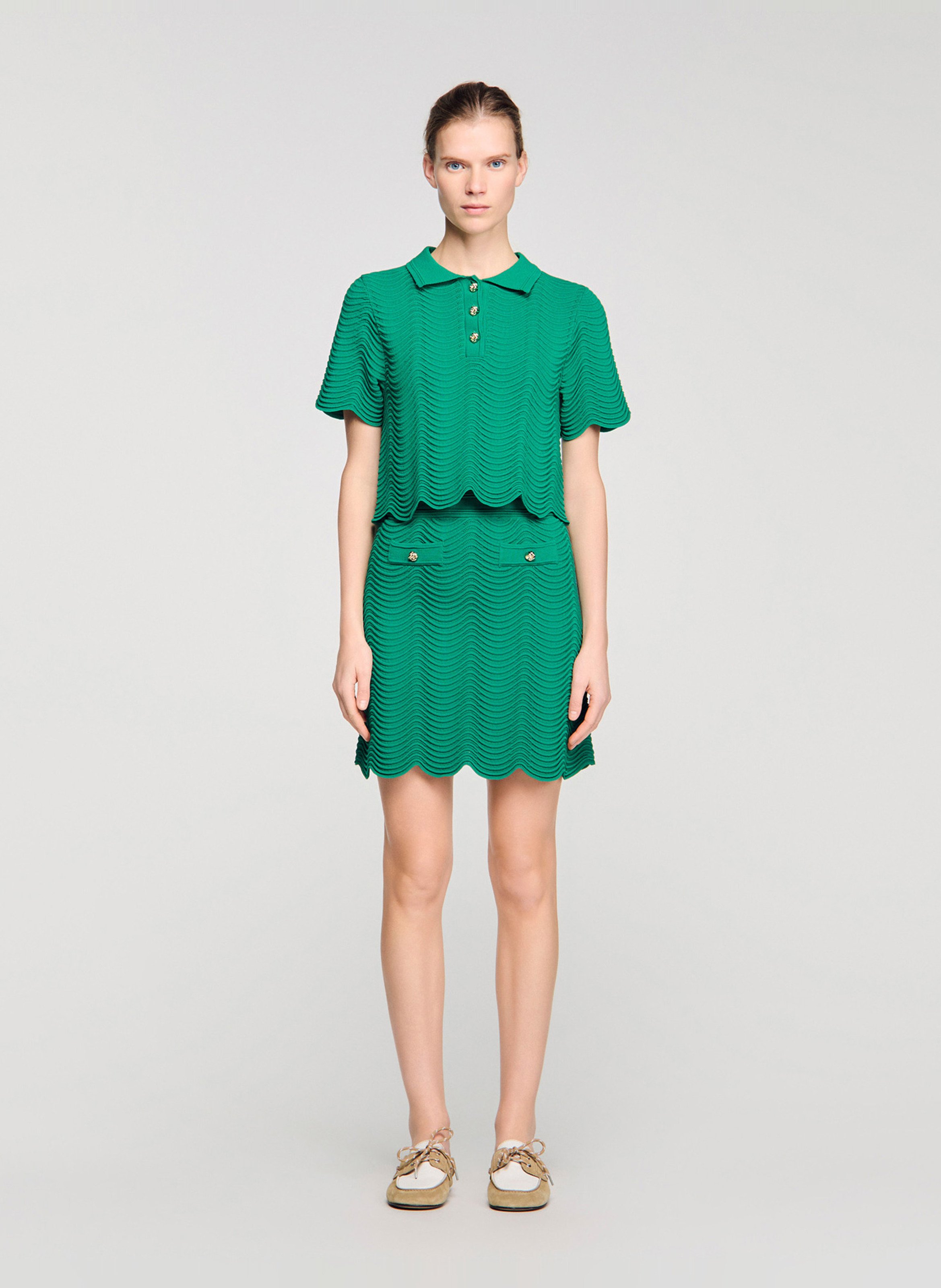 Jupe courte en jacquard SANDRO Vert