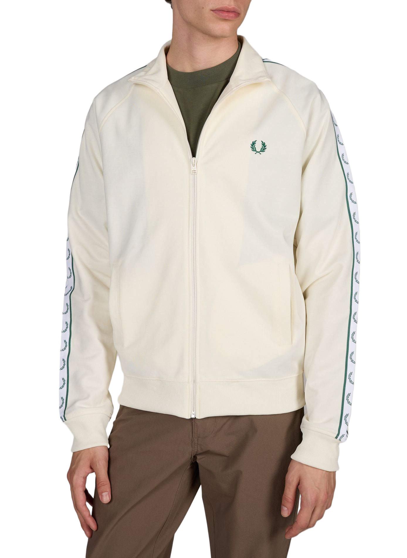 Track jacket with contrasting stripes on the sleeves FRED PERRY Beige