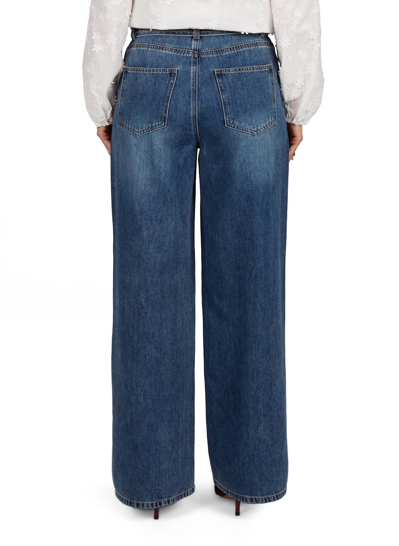 Wide leg mixed cotton jeans OBJECT Blue