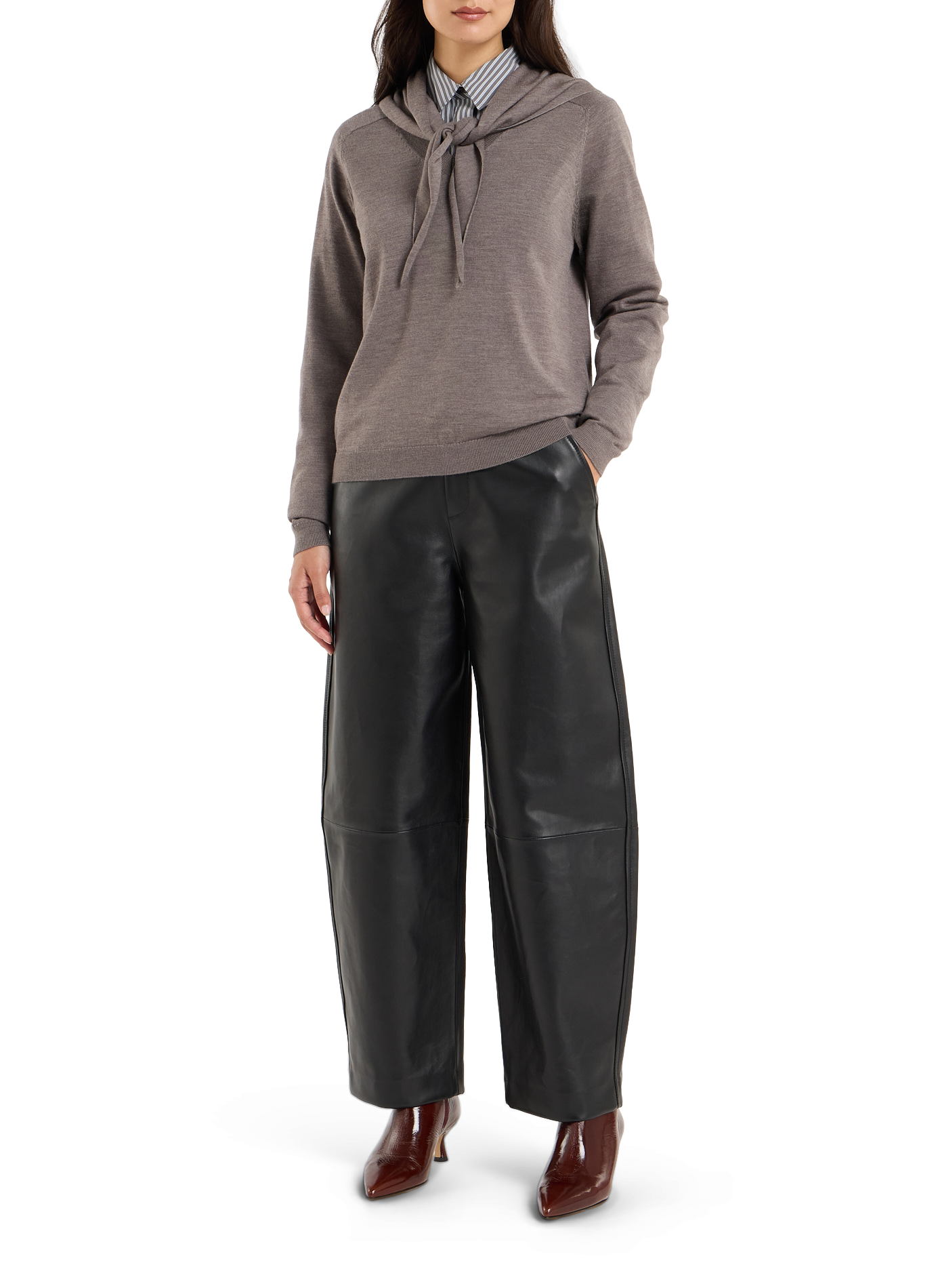 Pull col v à écharpe amovible en laine SAISON 1865 Gris