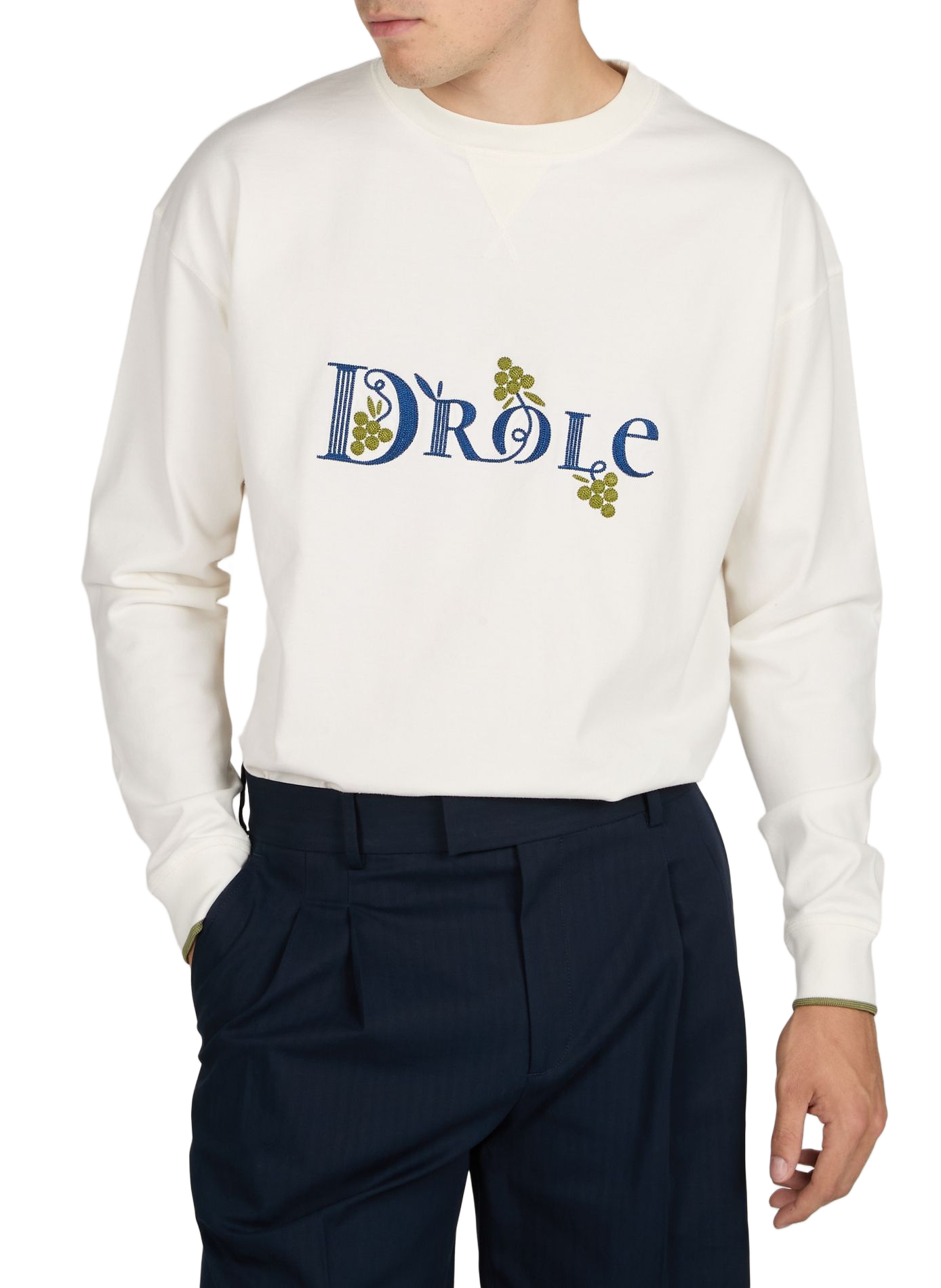 Long-sleeved cotton t-shirt with embroidery DROLE DE MONSIEUR White