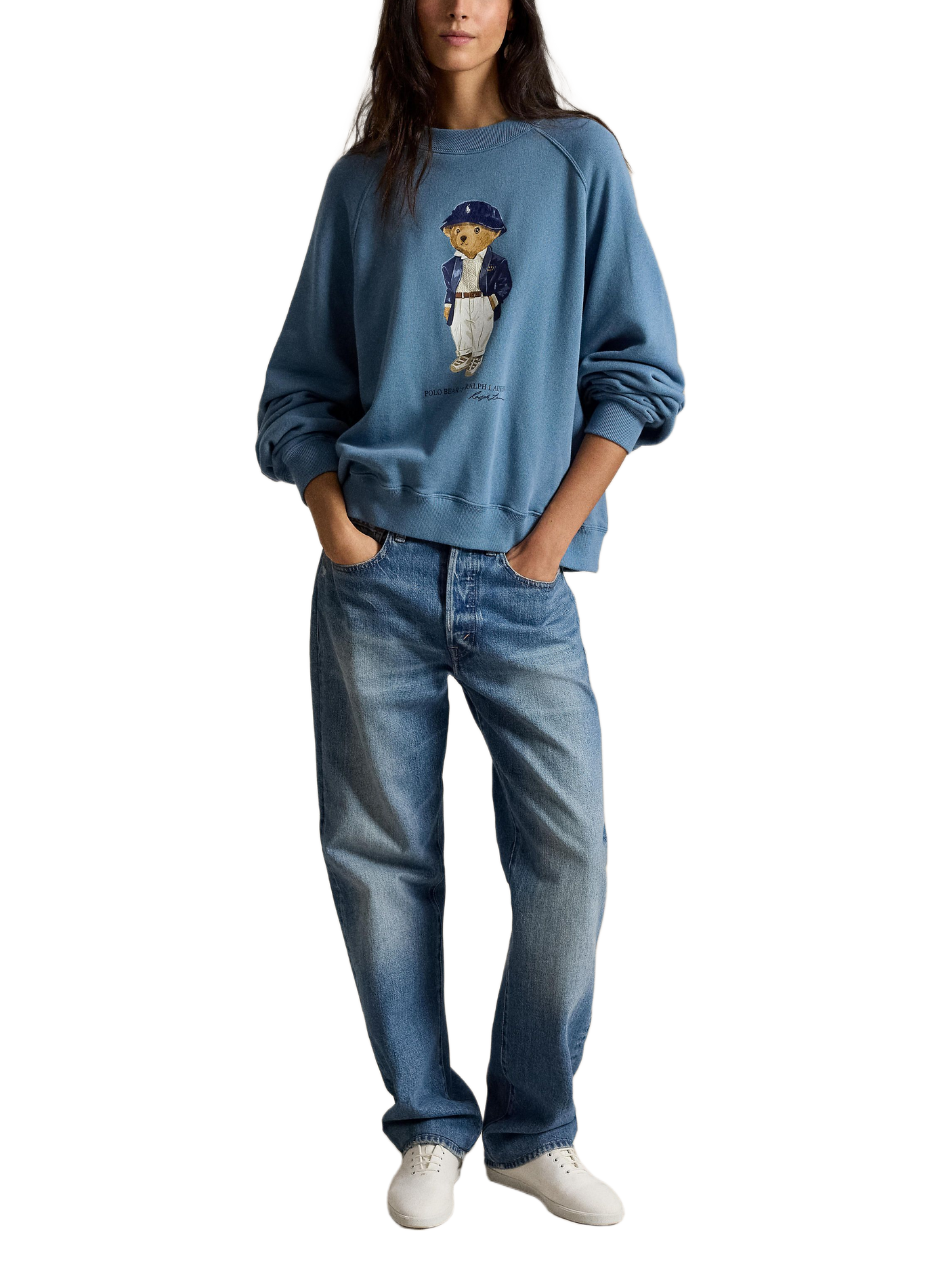 Rechte sweater met ronde hals en zeefdruk in gemengd katoen POLO RALPH LAUREN Blauw