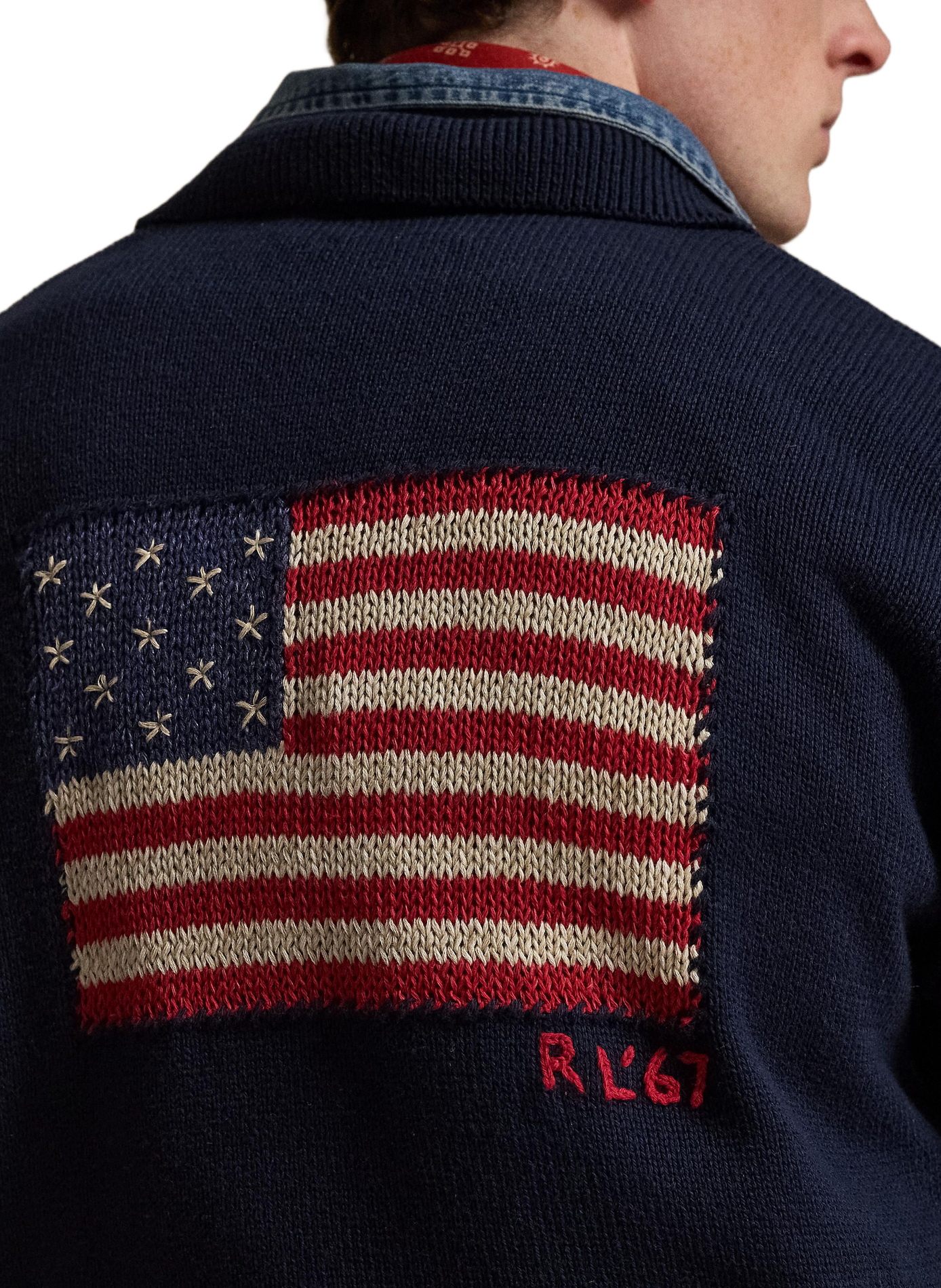 Straight fit polo-neck sweater with American flag in cotton POLO RALPH LAUREN Blue