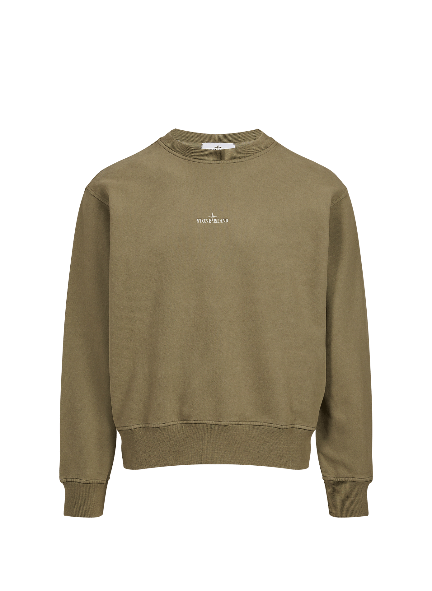 Gerade geschnittener Rundhalsausschnitt-Sweatshirt mit Baumwolldruck STONE ISLAND Khaki