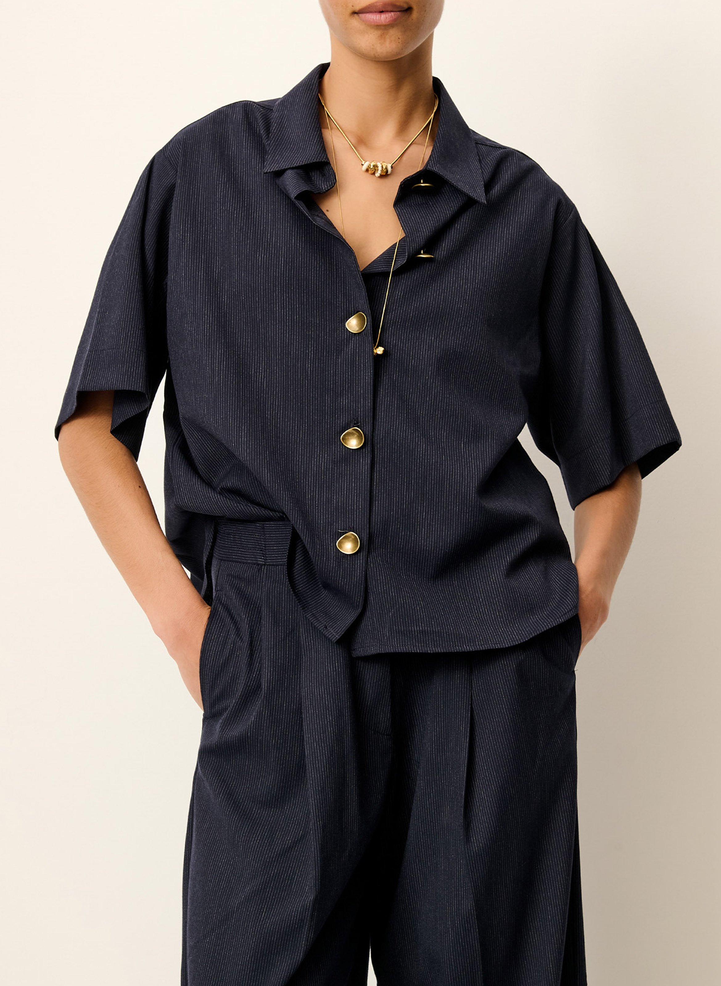 Pantalon droit taille haute en tissu oxford hojika SESSUN Bleu