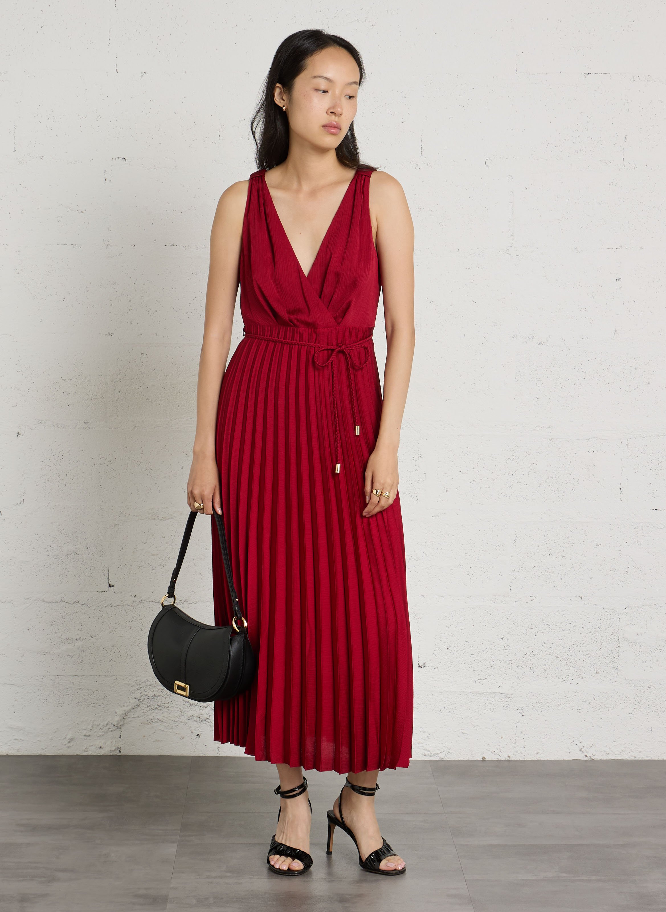 Robe longue col v plume MAISON 123 Rouge
