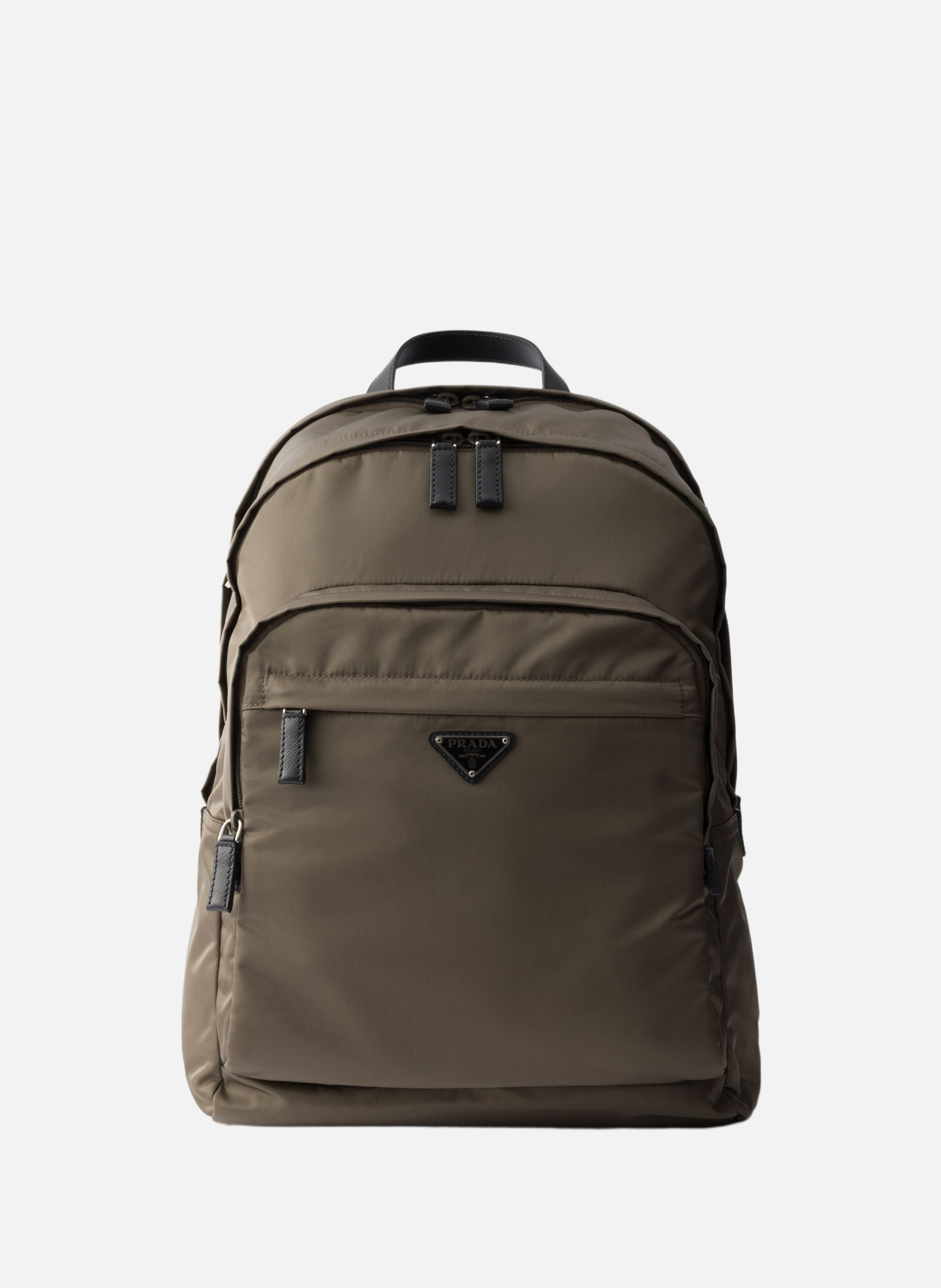Sac à dos en re-nylon et cuir saffiano PRADA Gris