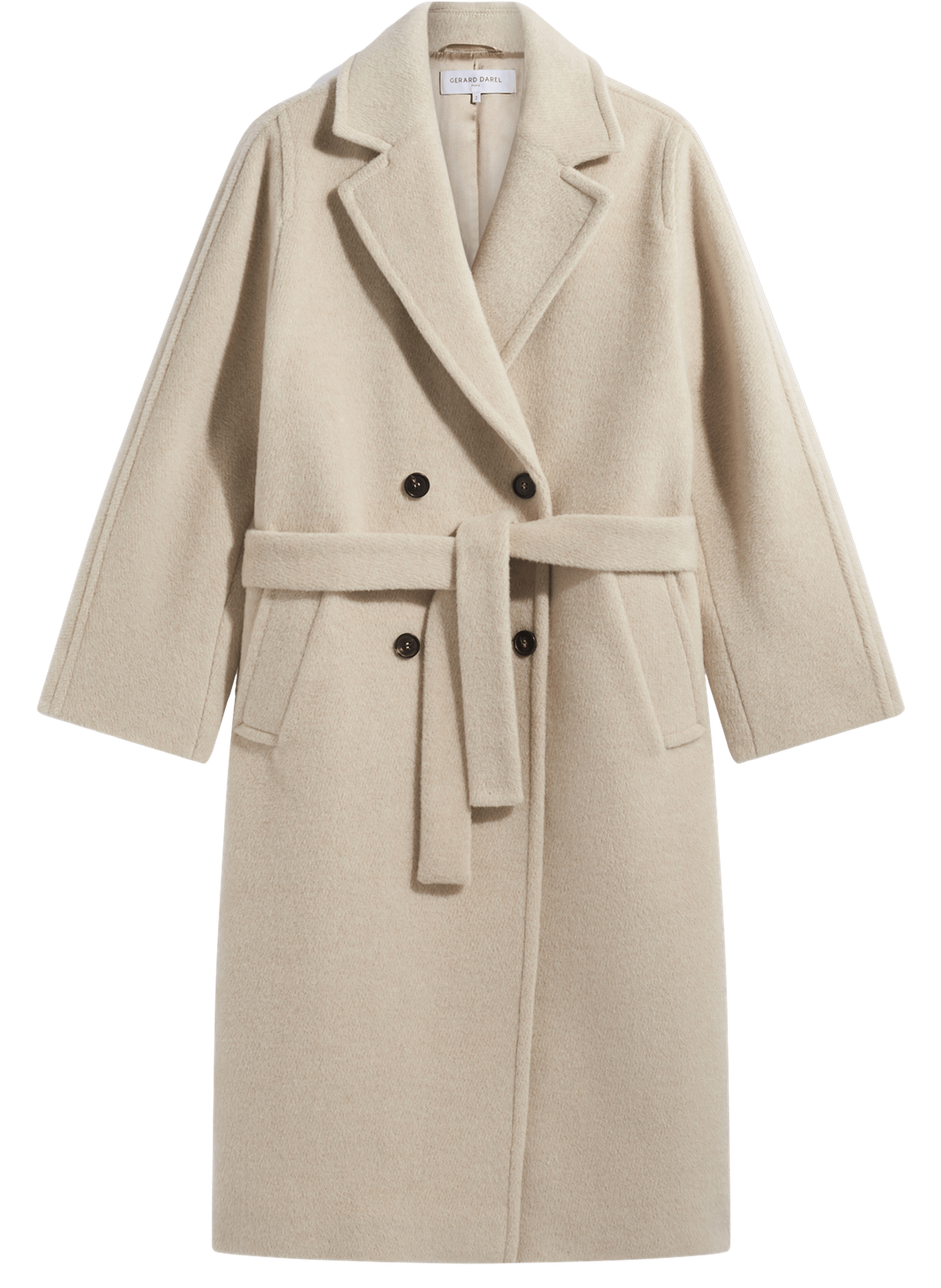 Manteau long croisé en laine et alpaga -alan GERARD DAREL Beige