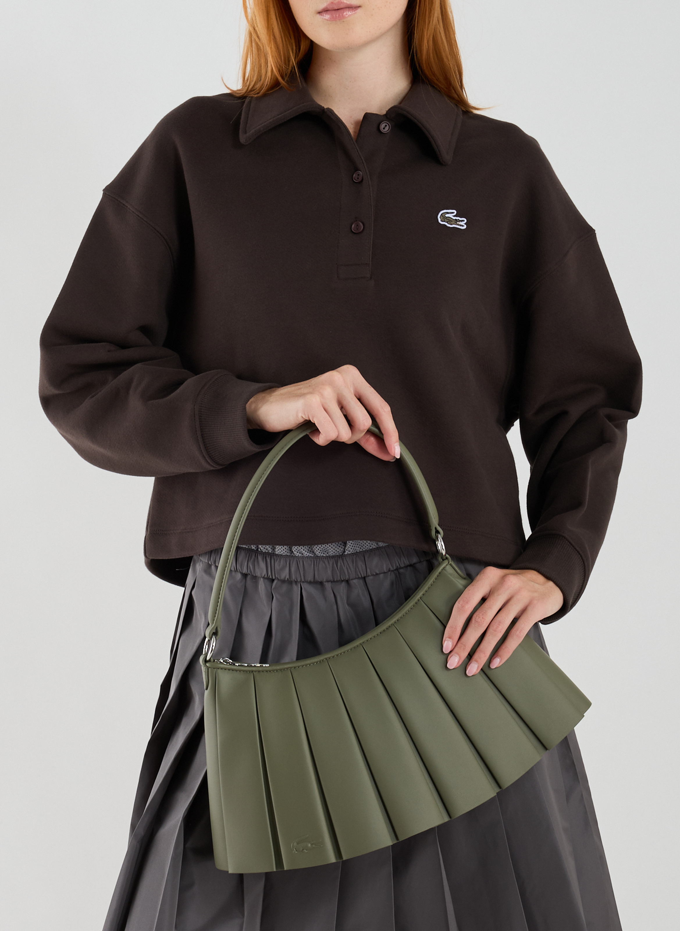 Sac moyen Lenglen plissé en cuir LACOSTE Kaki