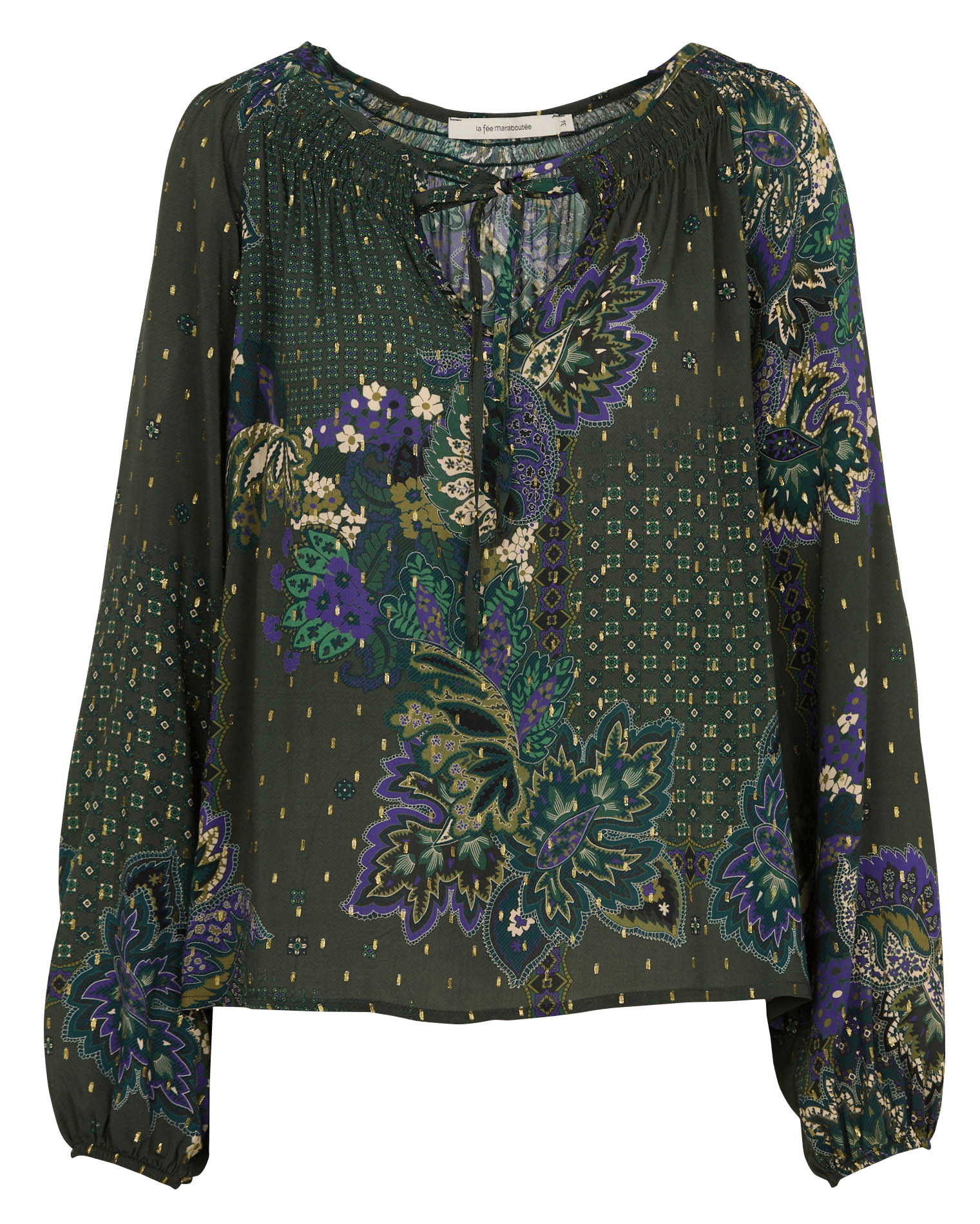 Geprinte blouse met Tunesische hals LA FEE MARABOUTEE Groen