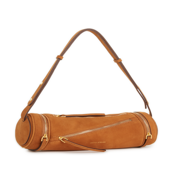 Manu Atelier Multi-zip Suede Handbag In Brown