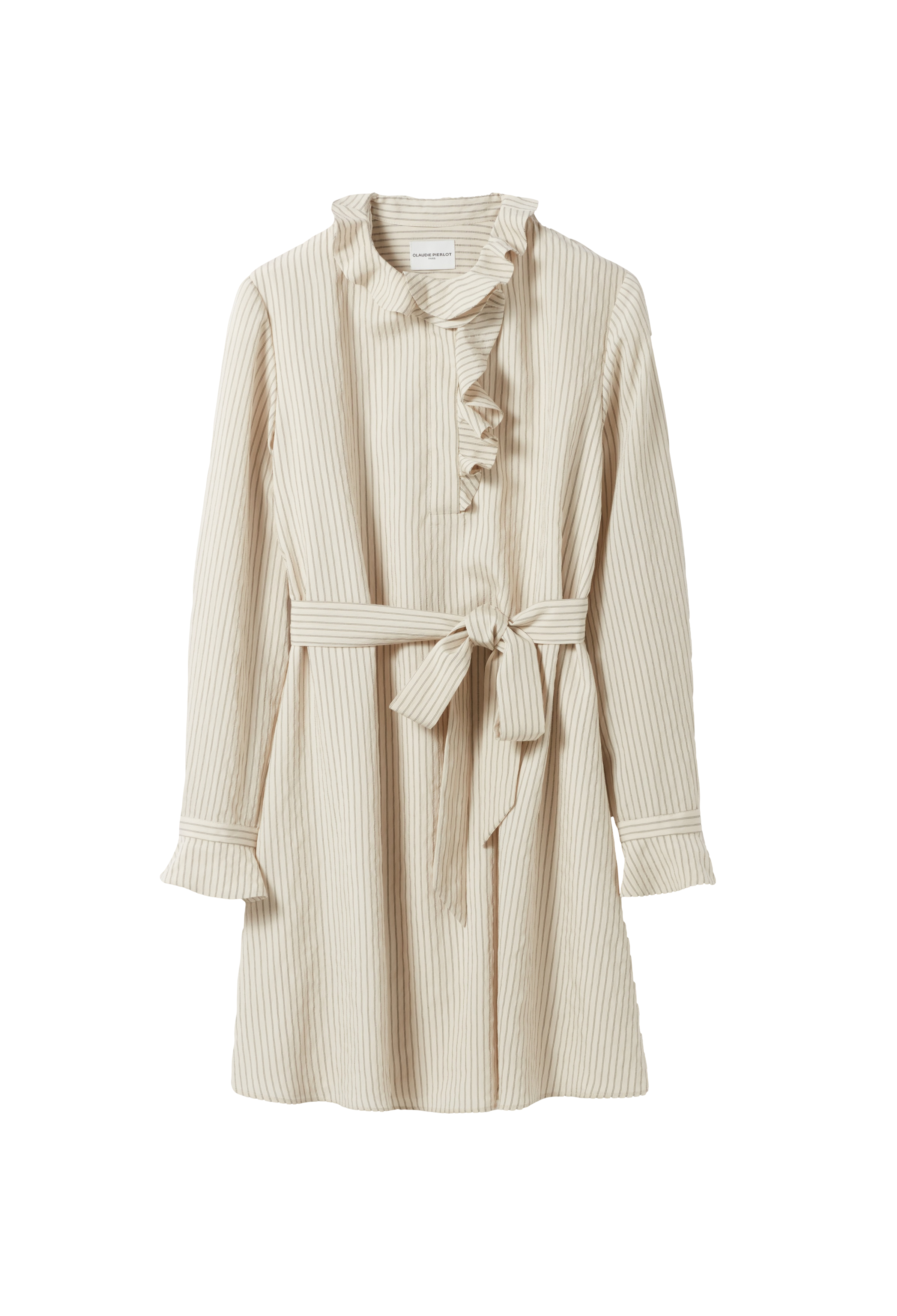 Robe courte col volanté rayée CLAUDIE PIERLOT Beige