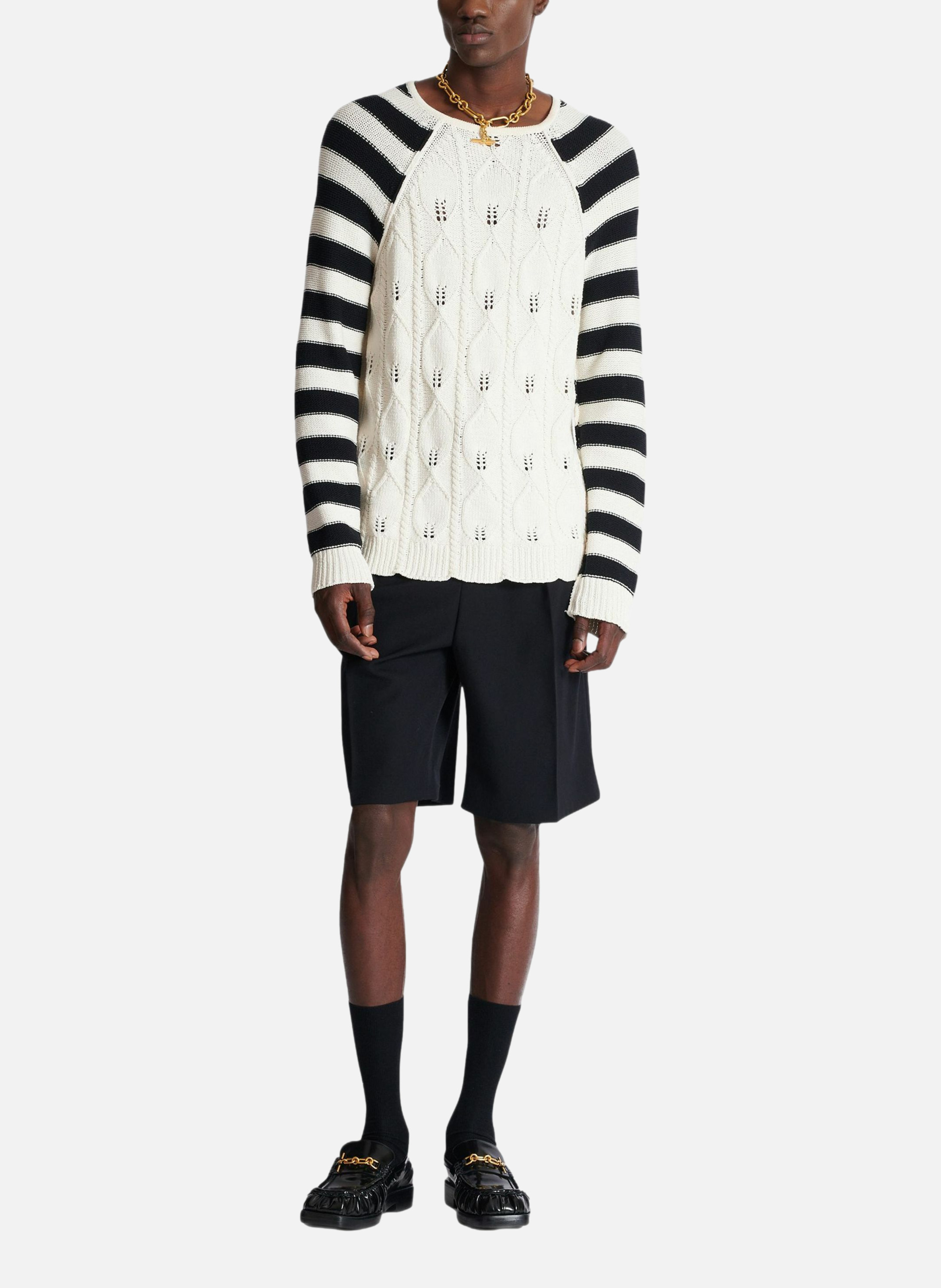 Pull en maille torsadée BALMAIN Blanc