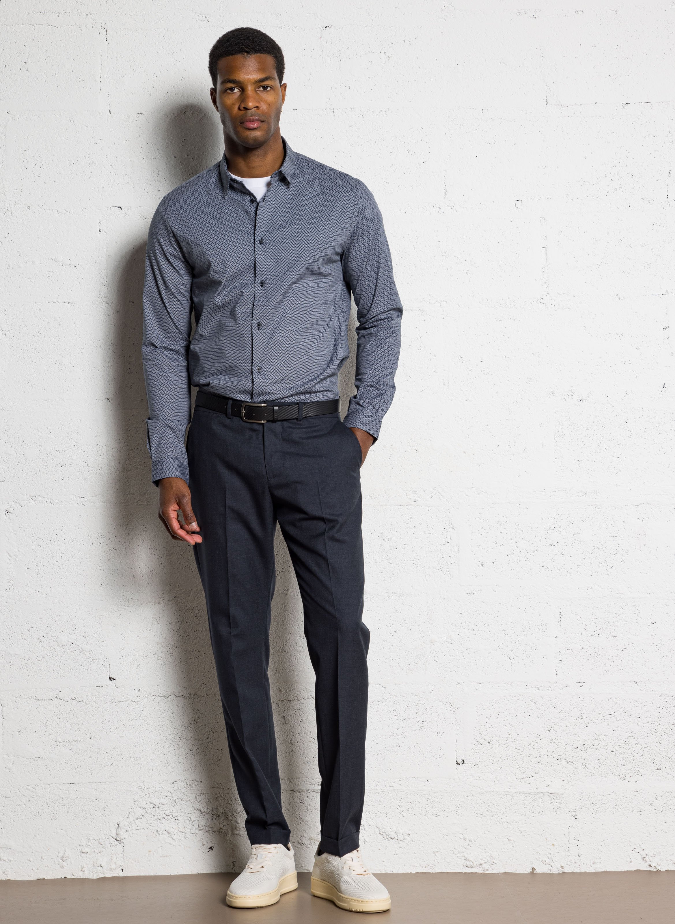 Chemise col classique en coton mélangé IKKS Bleu