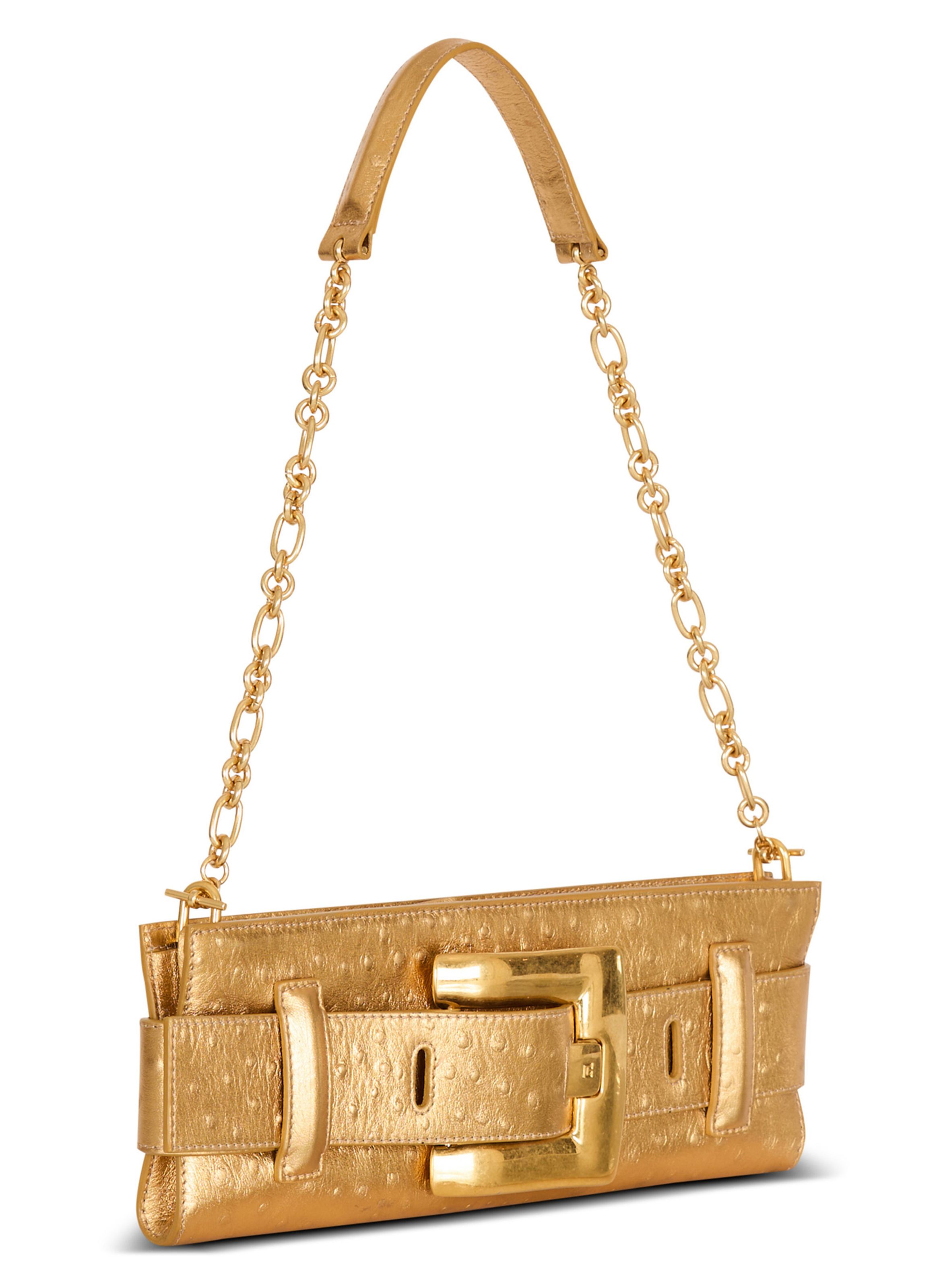 Pochette anthem en cuir laminé BALMAIN Doré