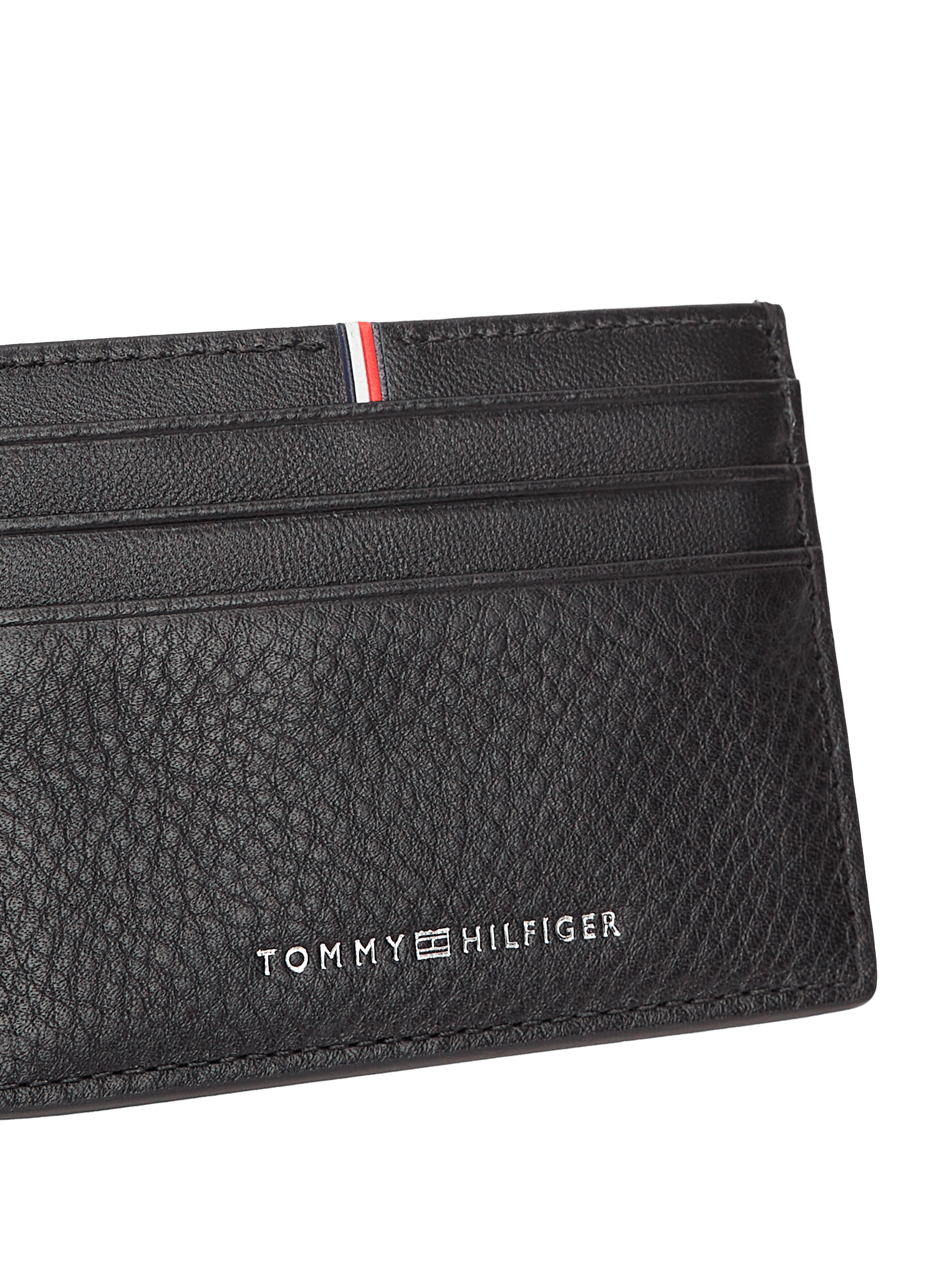 Porte-cartes grainé en cuir de vache TOMMY HILFIGER Noir