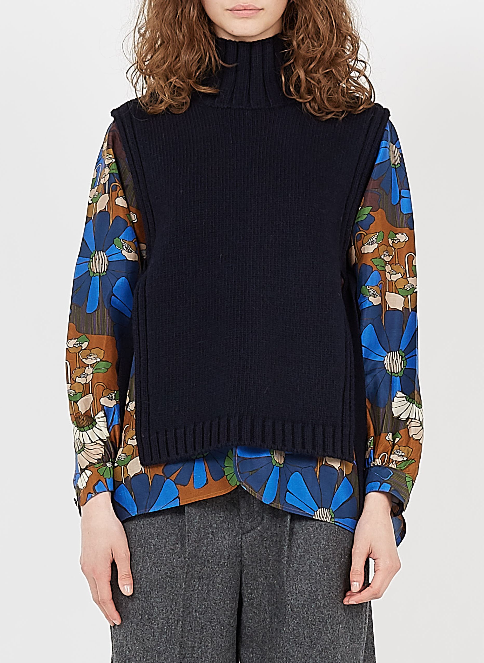 Pull col montant sans manche en laine mélangée or SOEUR Bleu