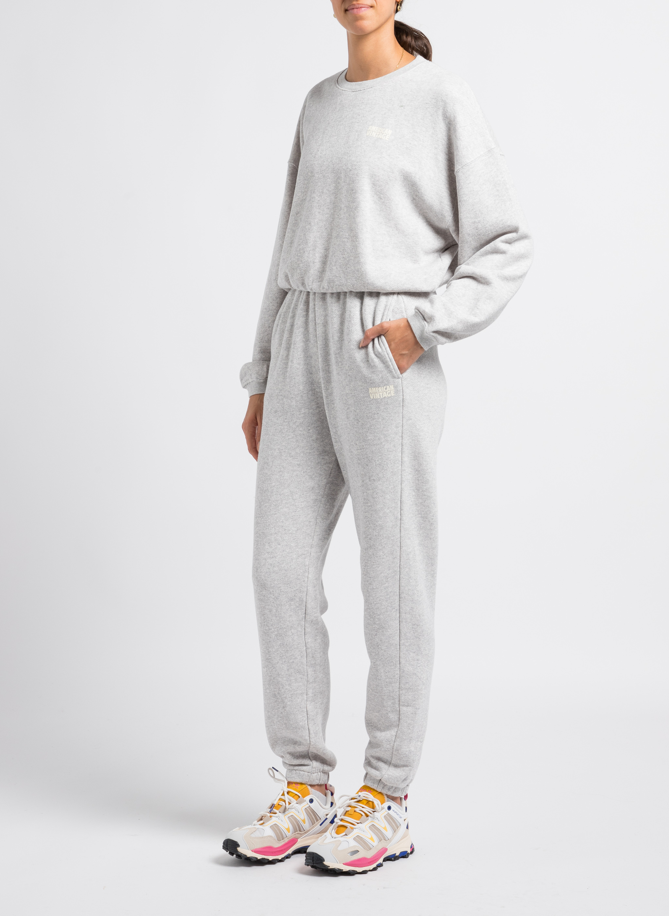 Jogging taille haute en coton kodytown AMERICAN VINTAGE Gris