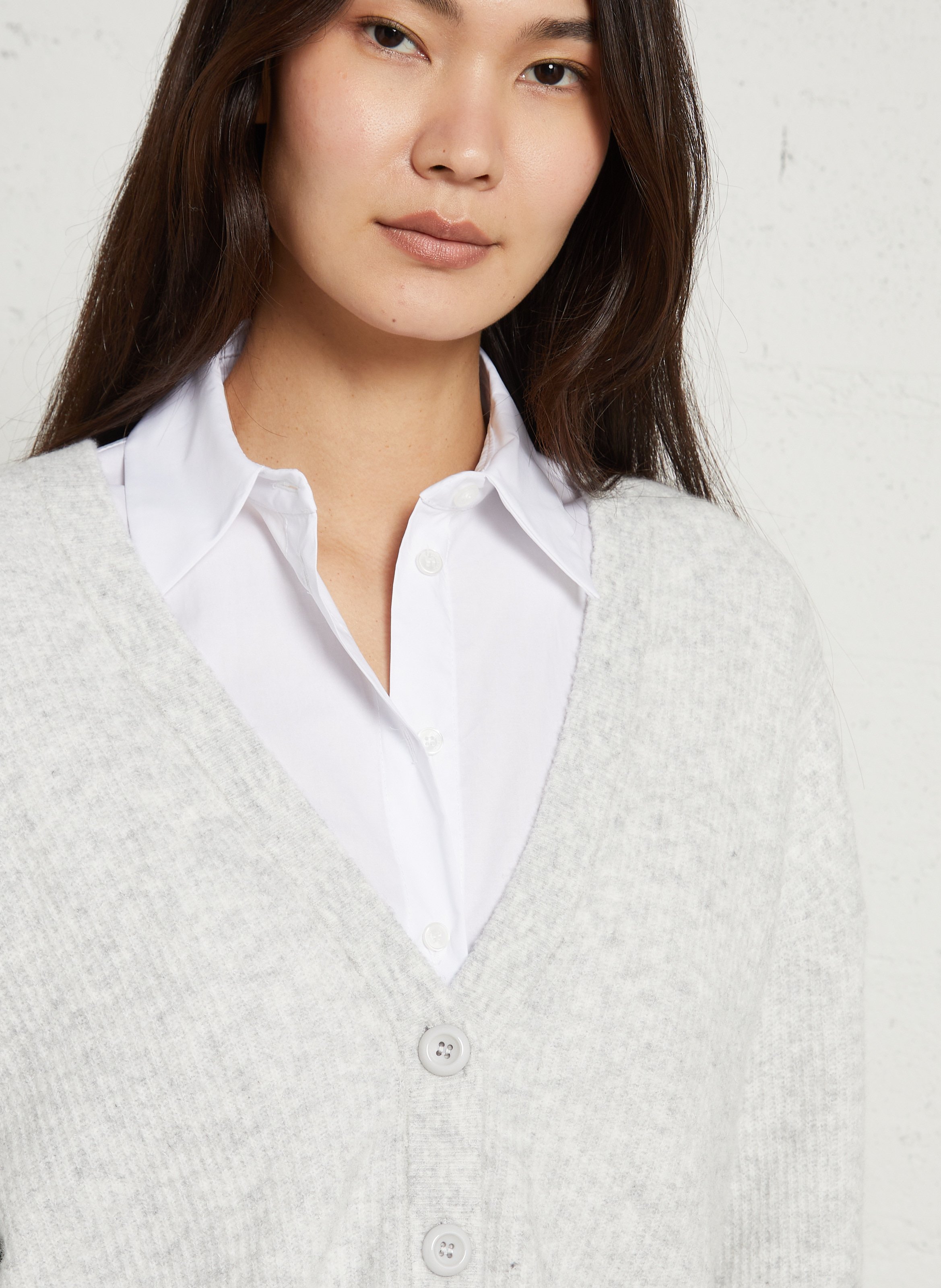 Gilet oversize col rond en maille damsville AMERICAN VINTAGE Gris